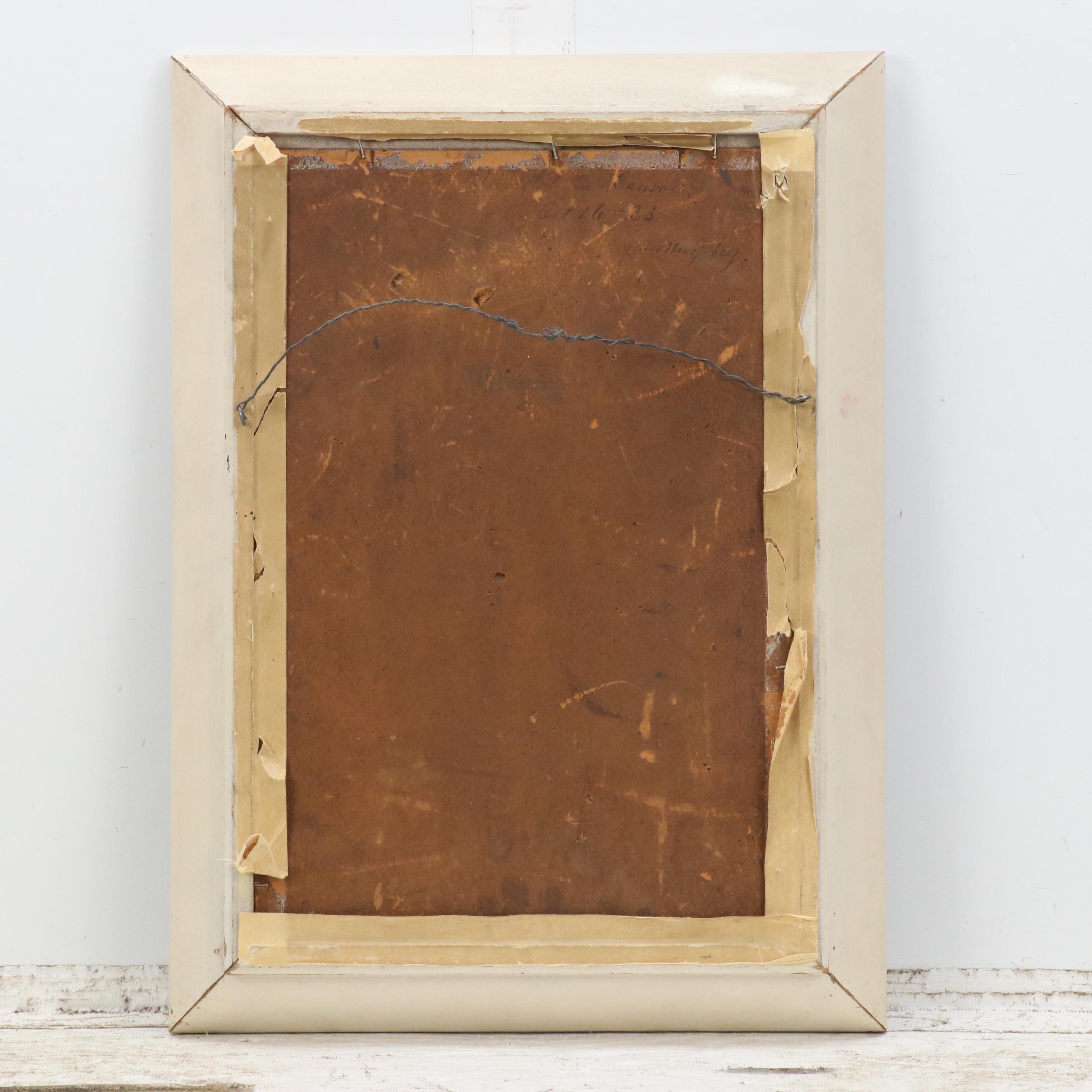 Maritime Oil Painting of Ships in Channel, 1923