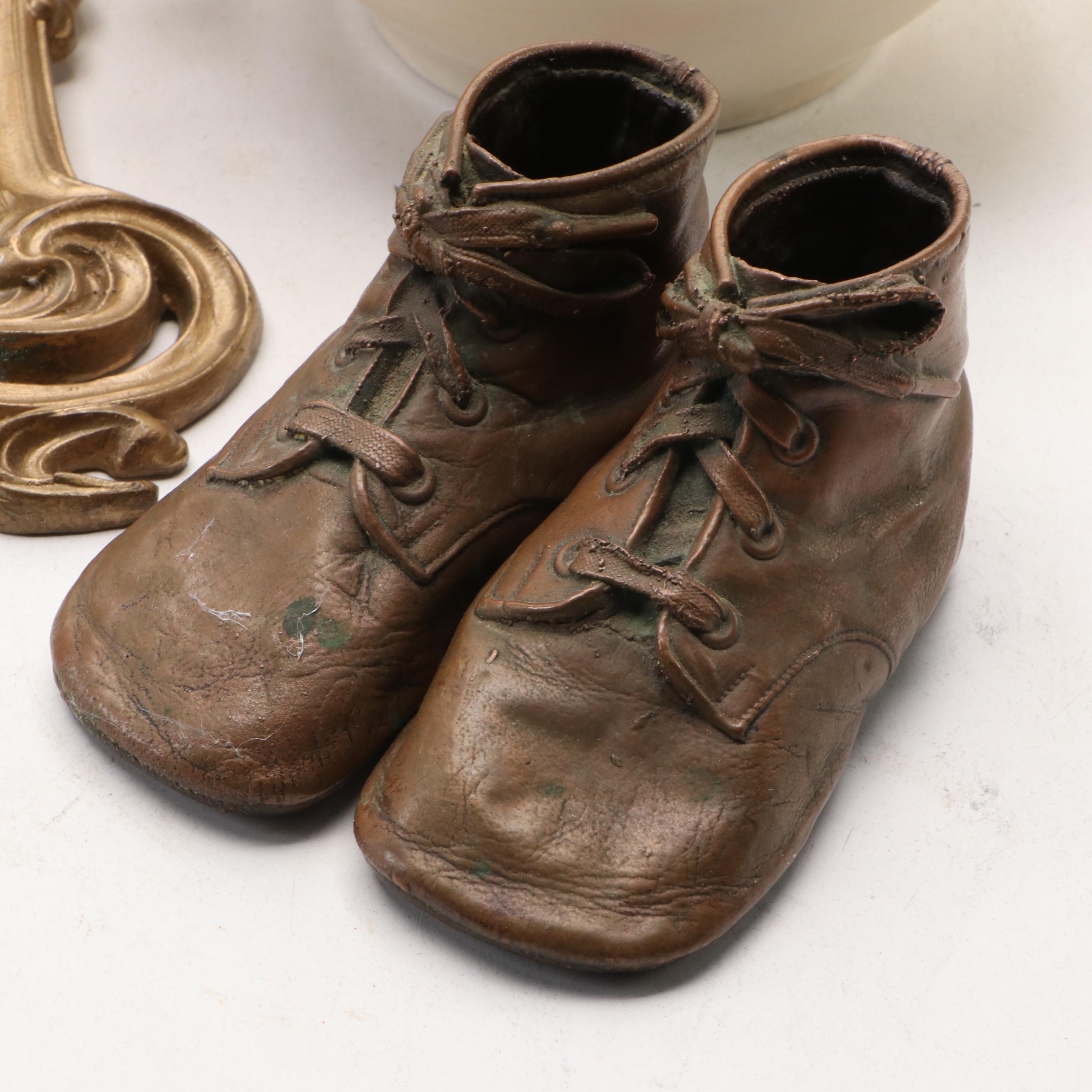 Art Nouveau Cast Metal Jardinière with Porcelain Mantle Clock and More Décor