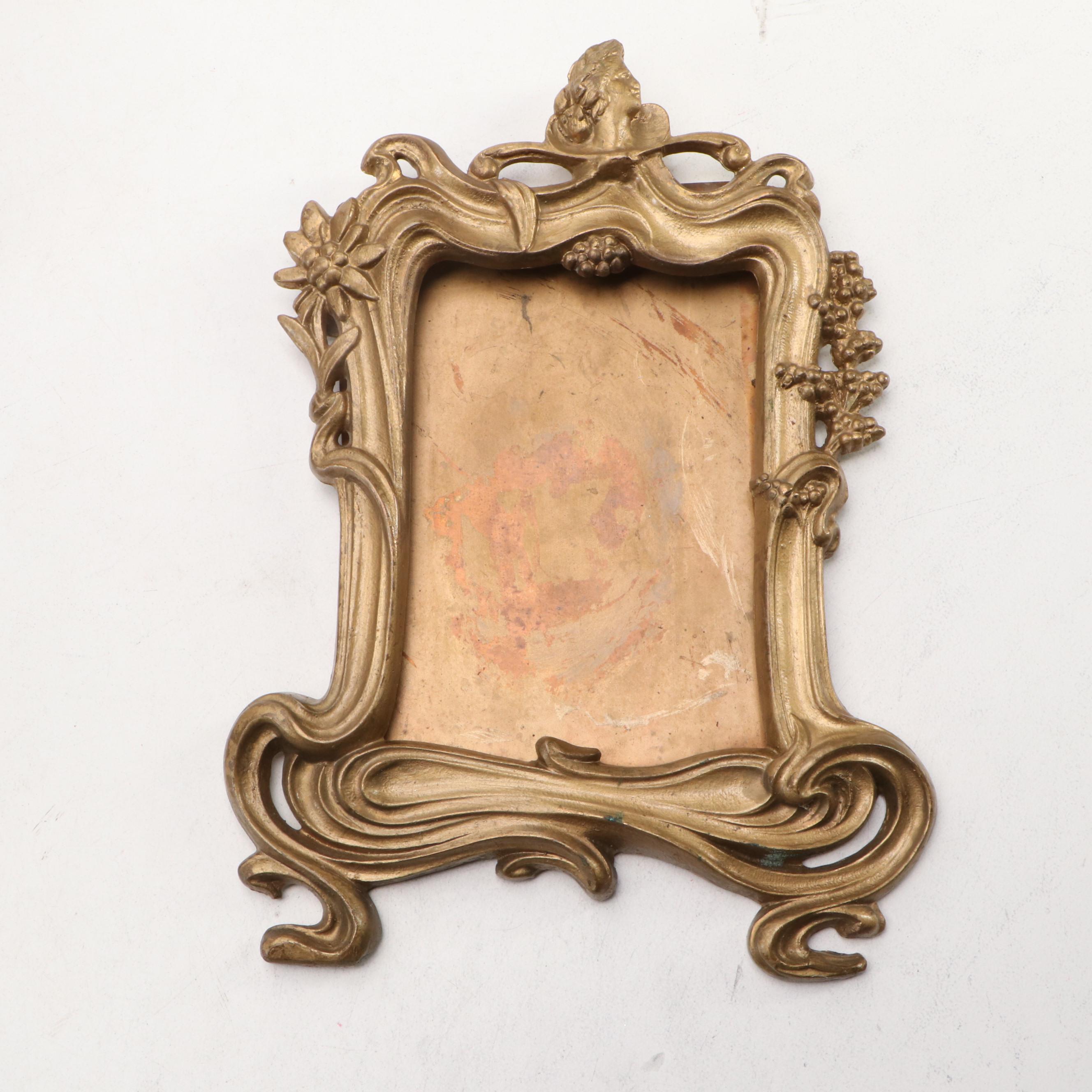 Art Nouveau Cast Metal Jardinière with Porcelain Mantle Clock and More Décor