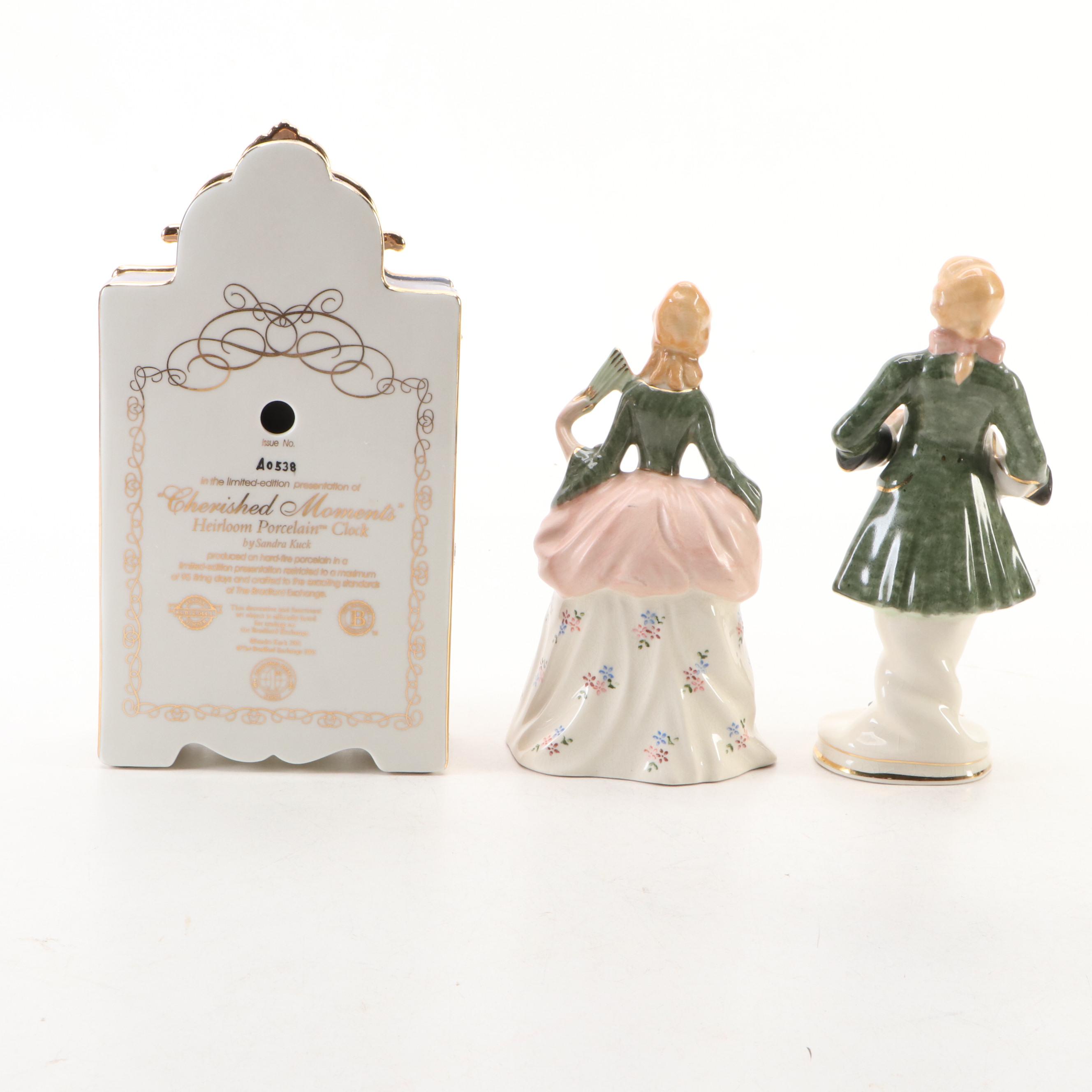 Art Nouveau Cast Metal Jardinière with Porcelain Mantle Clock and More Décor