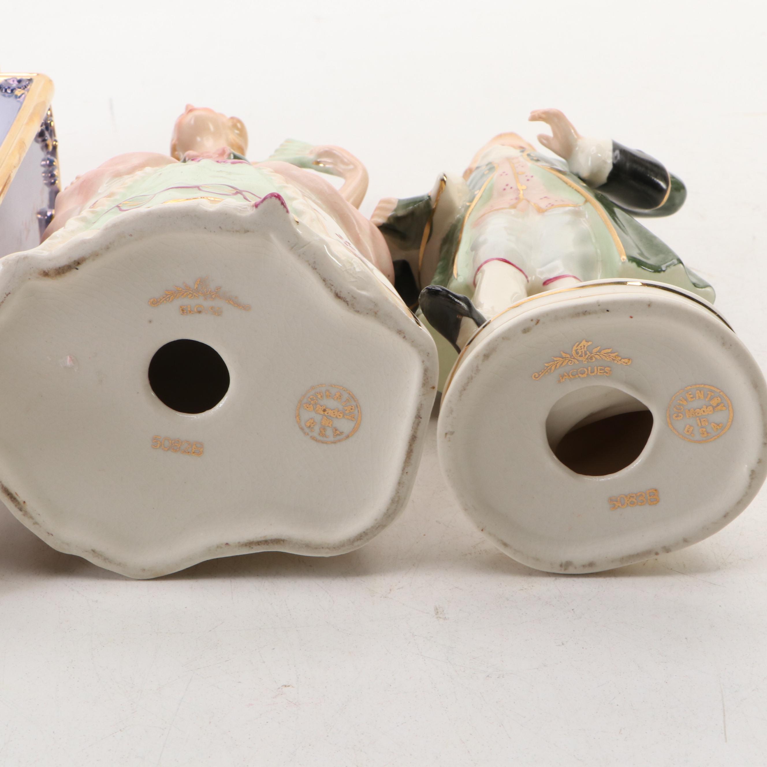 Art Nouveau Cast Metal Jardinière with Porcelain Mantle Clock and More Décor