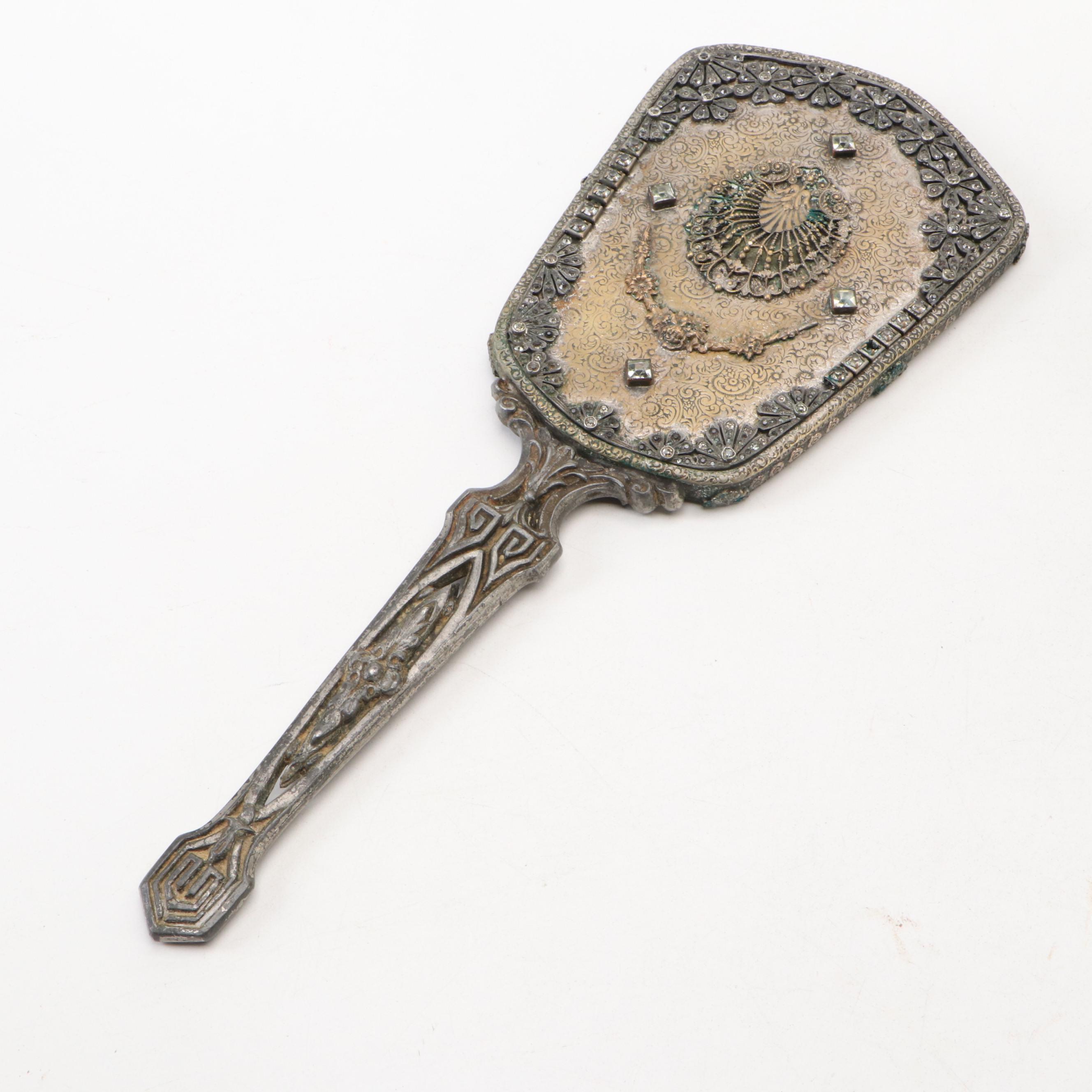 Art Nouveau Cast Metal Jardinière with Porcelain Mantle Clock and More Décor