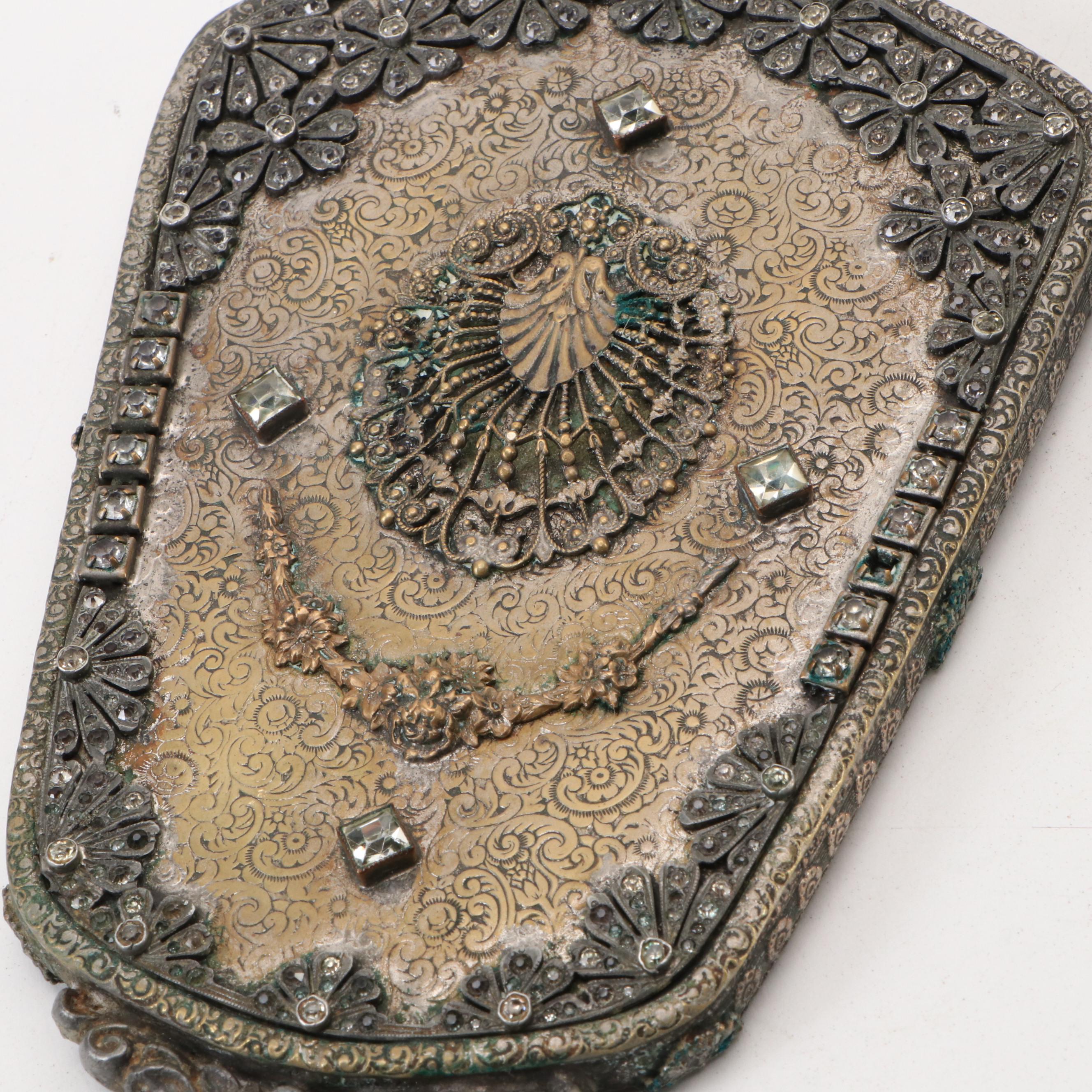 Art Nouveau Cast Metal Jardinière with Porcelain Mantle Clock and More Décor