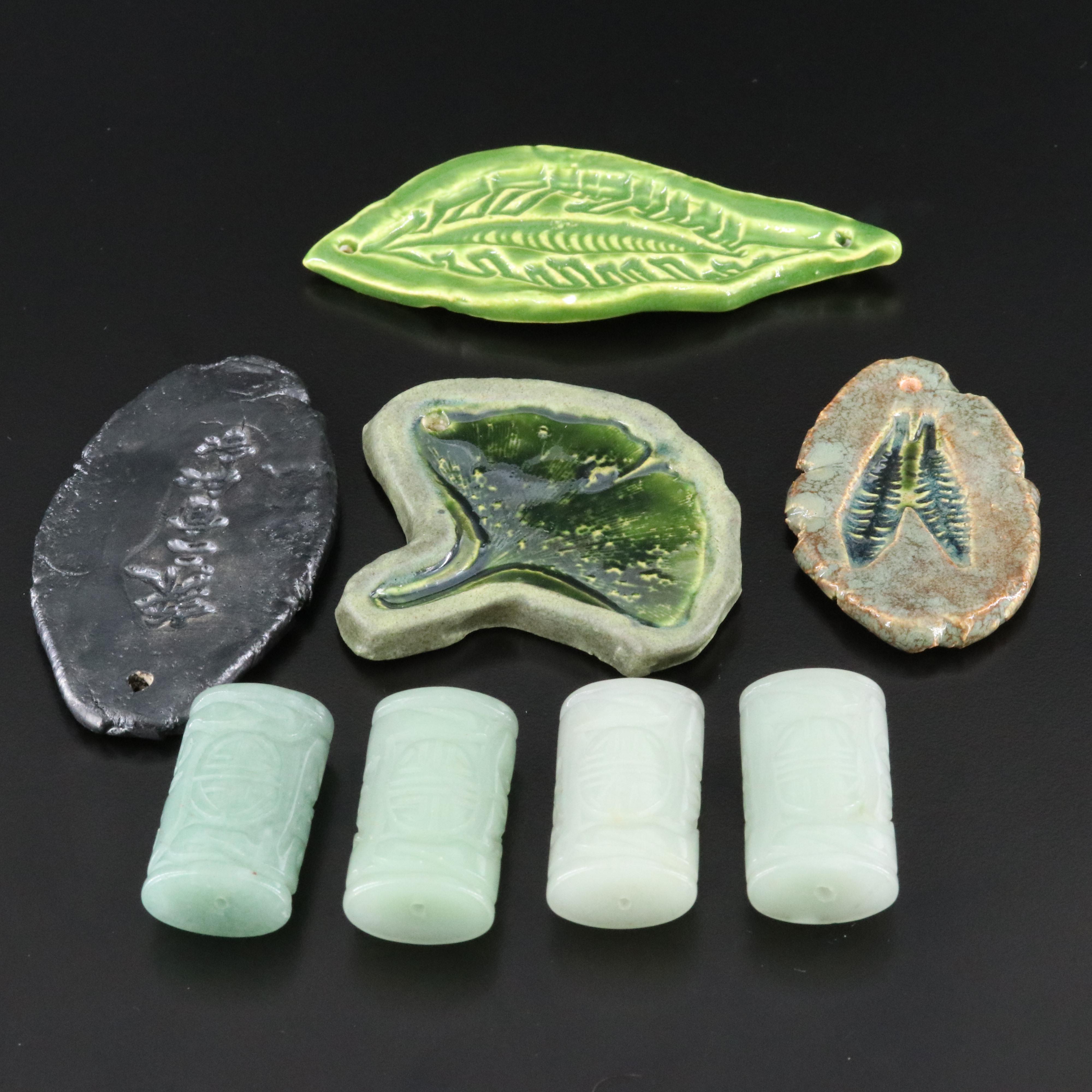 Loose Carved Quartzite, Aventurine Beads and Ceramic Pendants