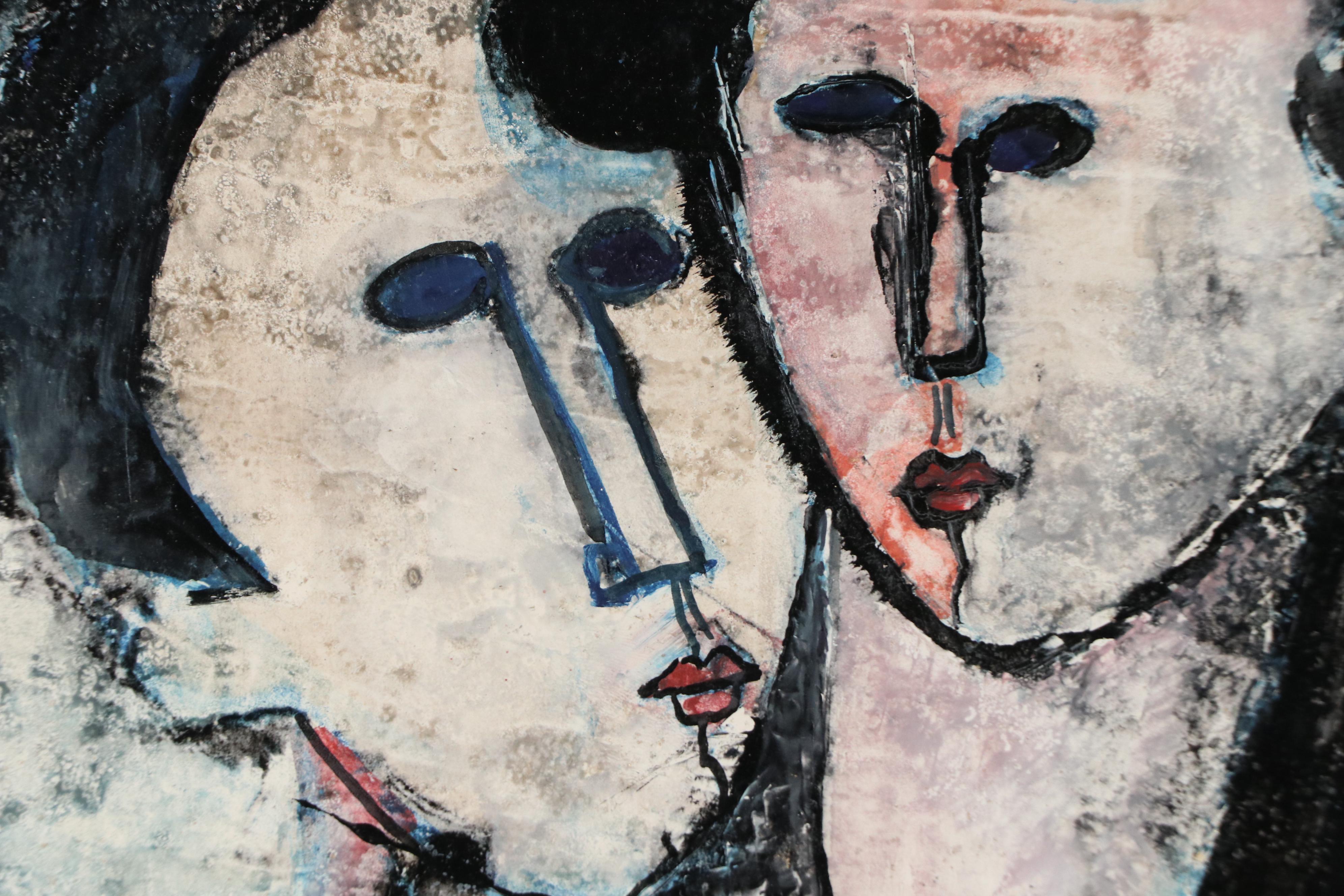 Oil Painting In the Style of Armedeo Modigliani of Figures in Embrace