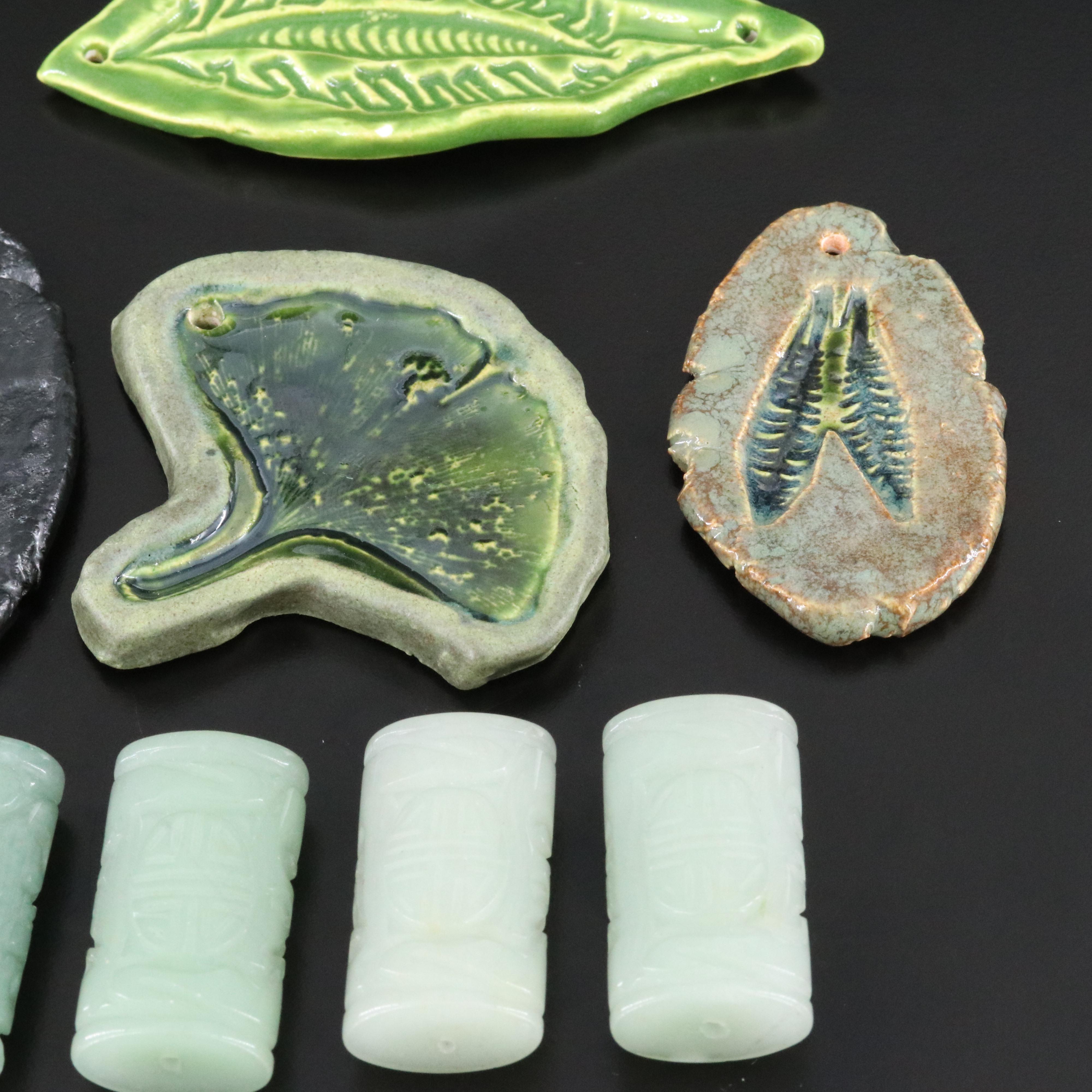 Loose Carved Quartzite, Aventurine Beads and Ceramic Pendants