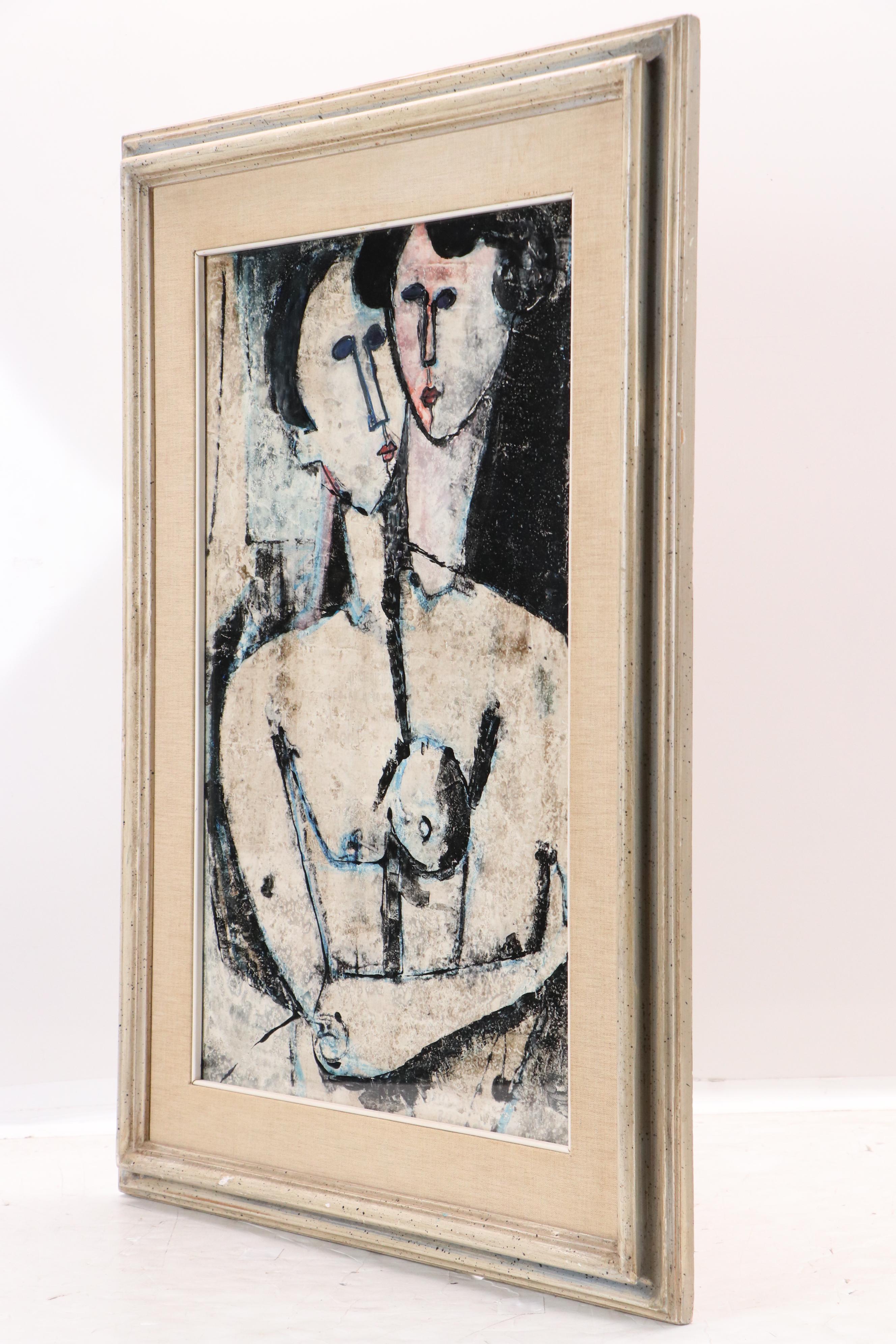 Oil Painting In the Style of Armedeo Modigliani of Figures in Embrace