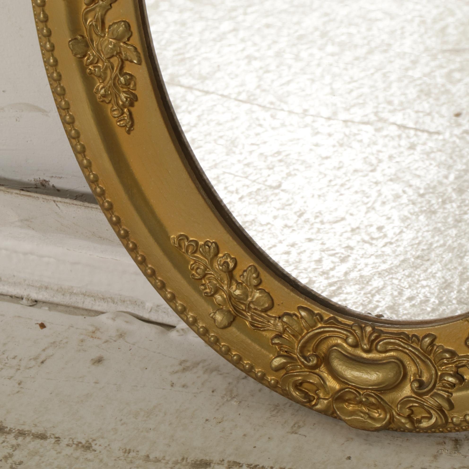 Baroque Style Gold Toned Oval Wall Mirror, Mid to Late 20th Century