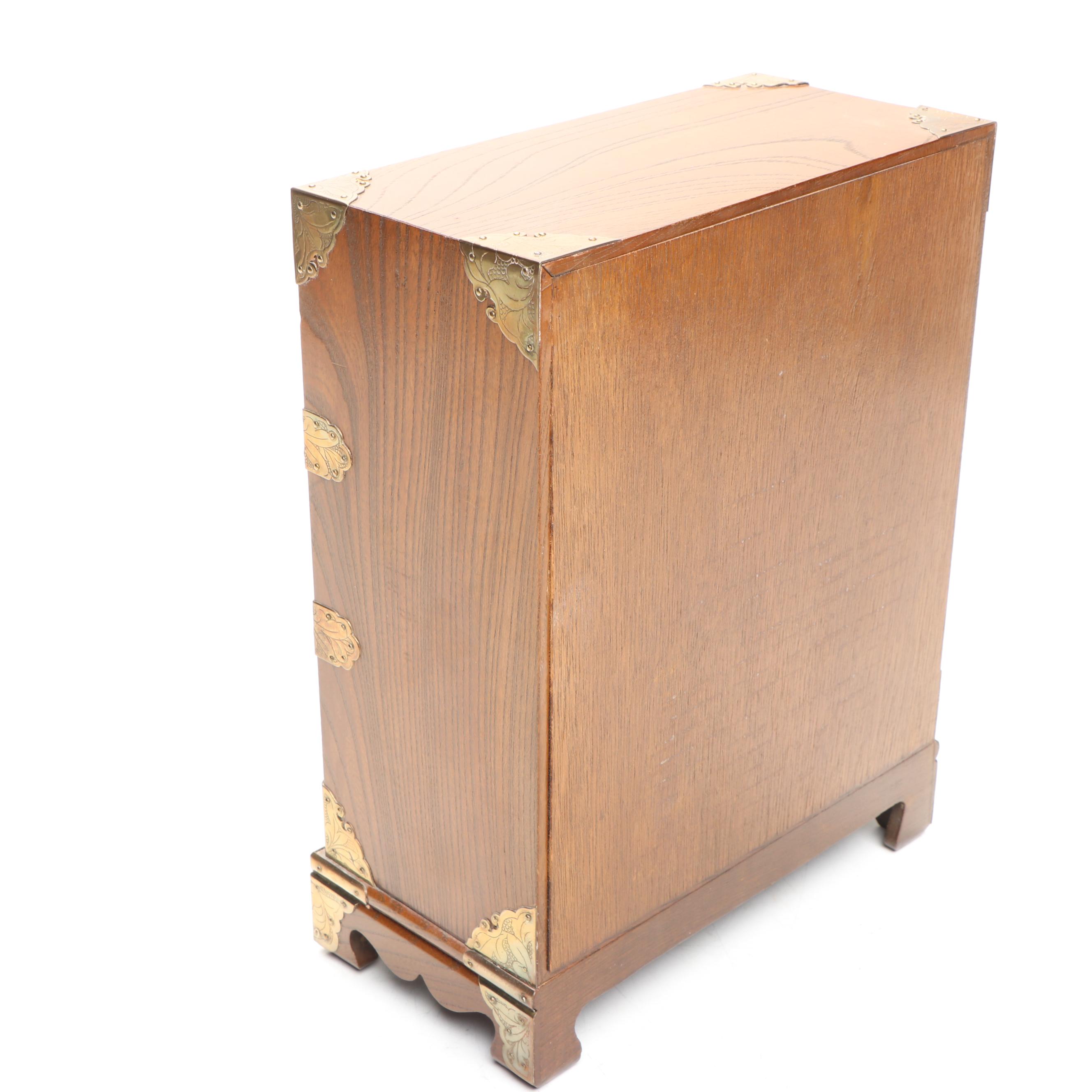 Asian Style Brass Mounted Wooden Jewelry Box with Rocking Horse