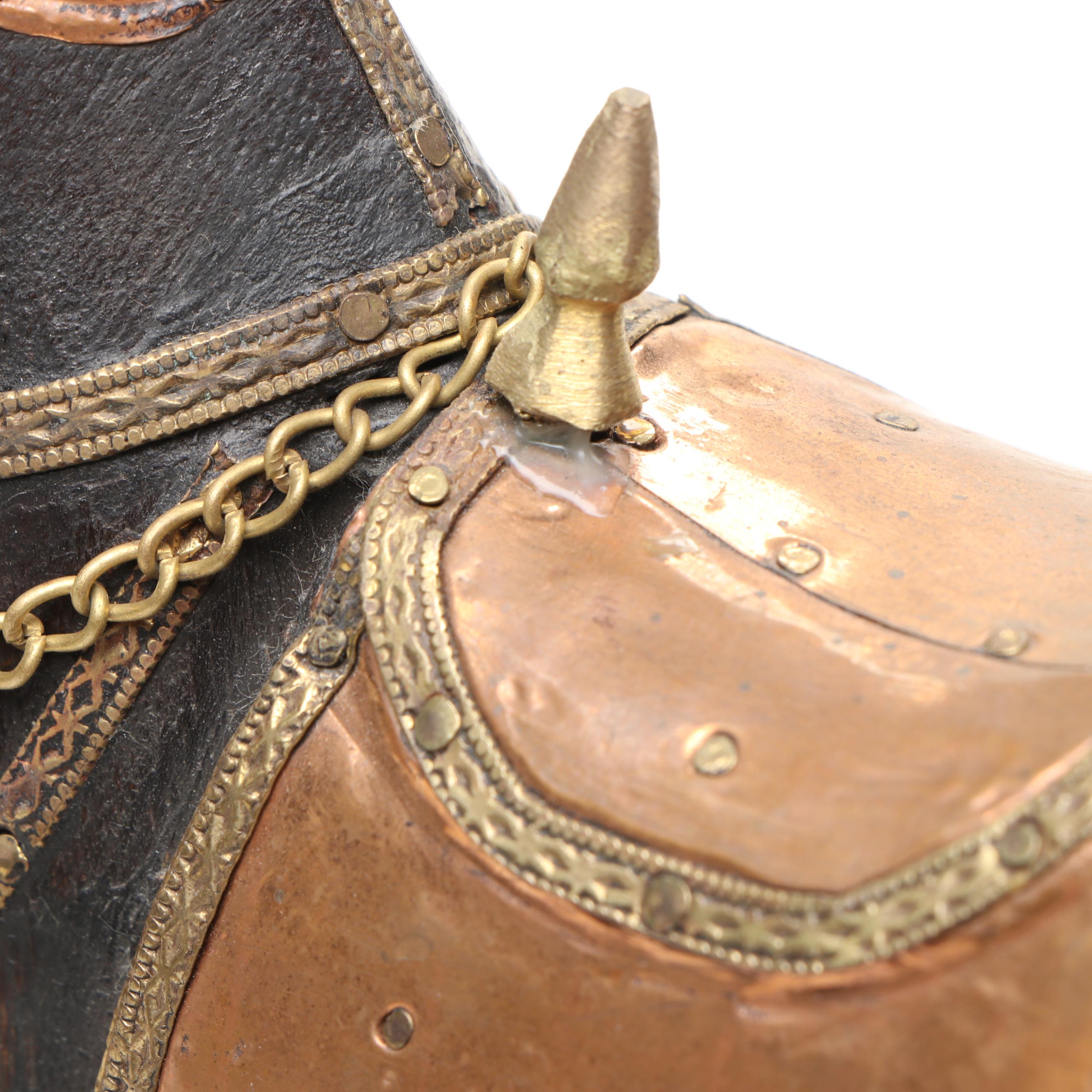 Asian Style Brass Mounted Wooden Jewelry Box with Rocking Horse