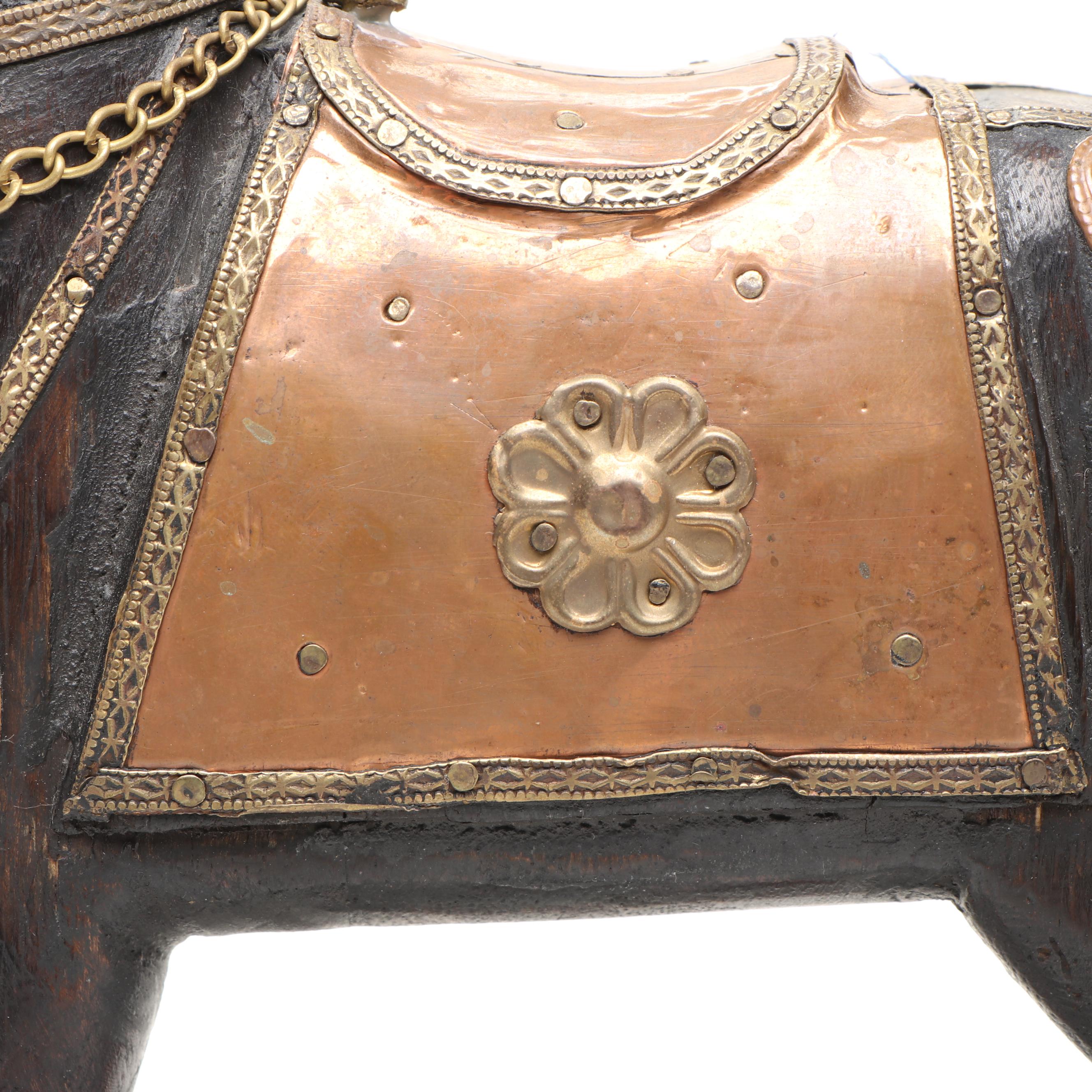 Asian Style Brass Mounted Wooden Jewelry Box with Rocking Horse