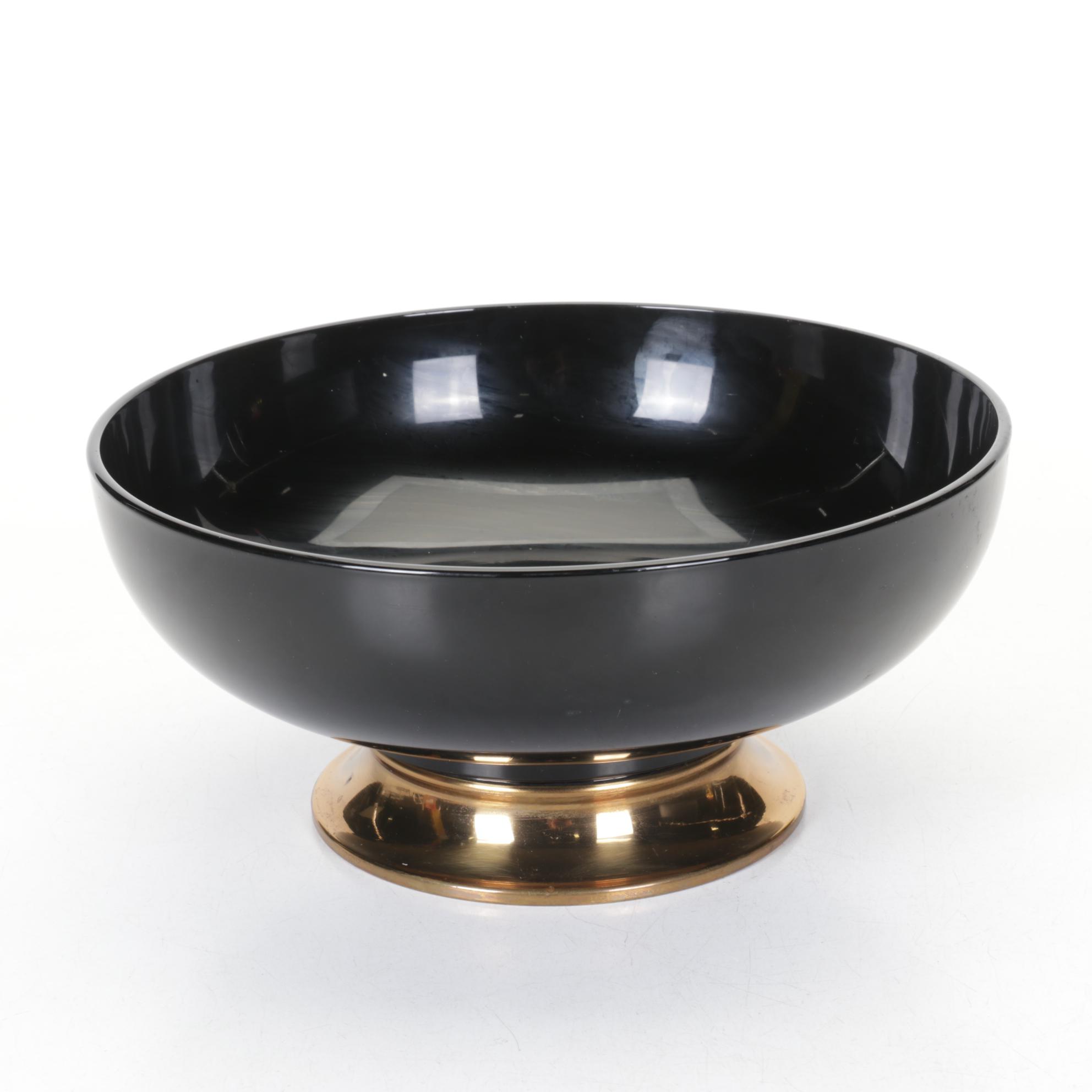 Black Amethyst Glass Centerpiece Bowl on Brass Base