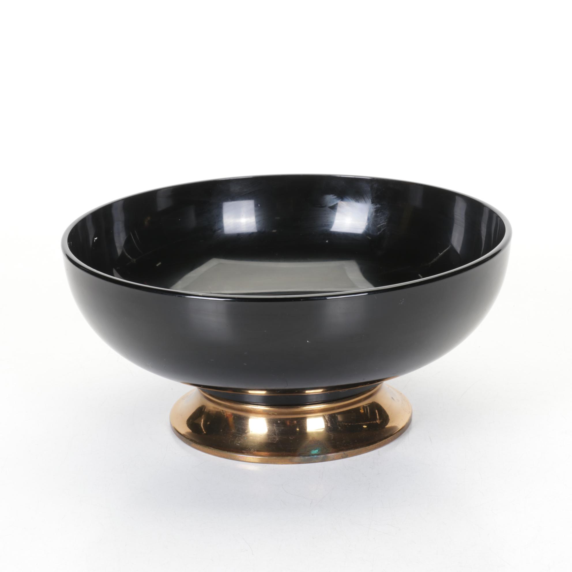 Black Amethyst Glass Centerpiece Bowl on Brass Base