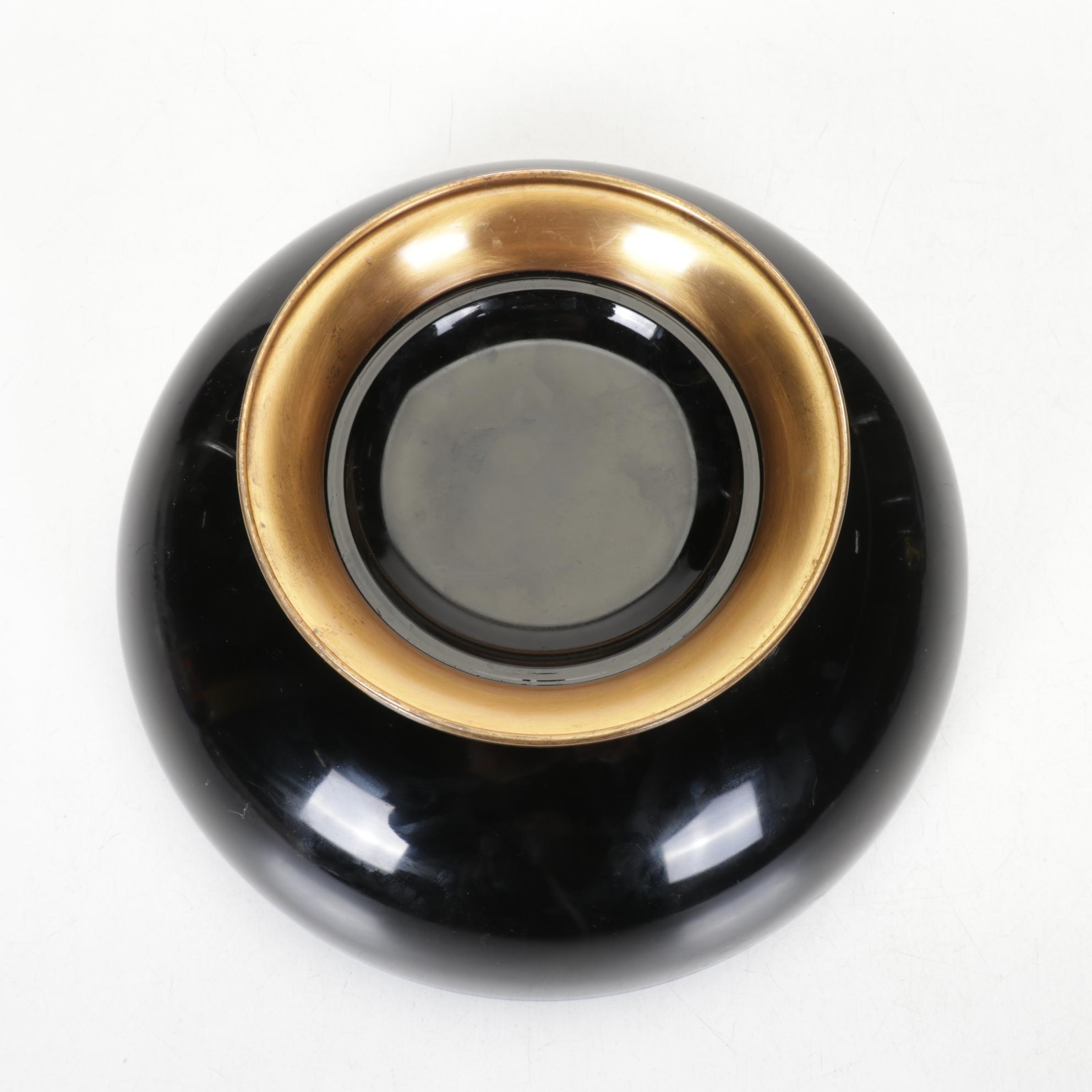 Black Amethyst Glass Centerpiece Bowl on Brass Base