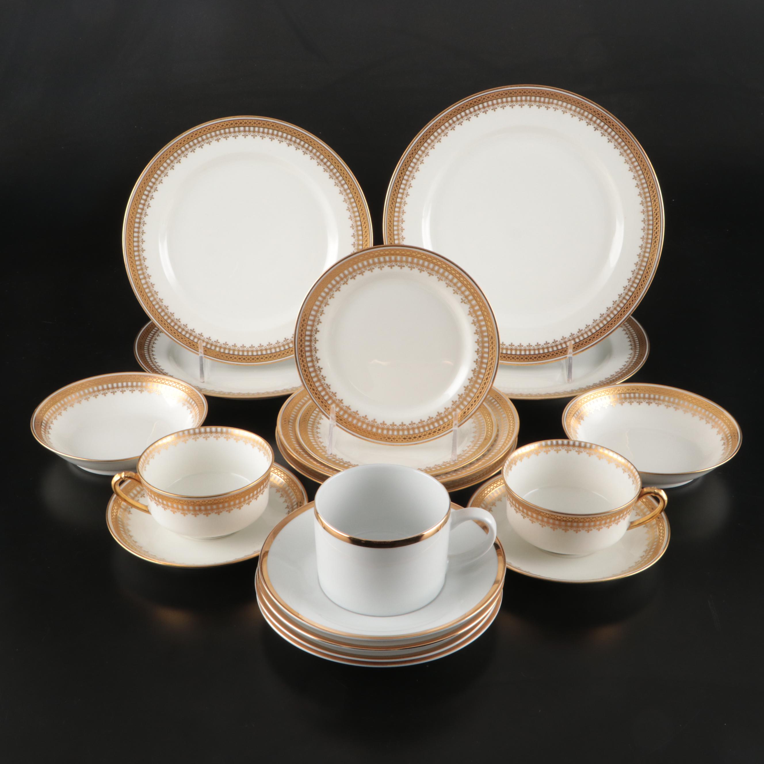 Haviland Gilt Rimmed Limoges Porcelain Dinnerware with Other Porcelain Tableware