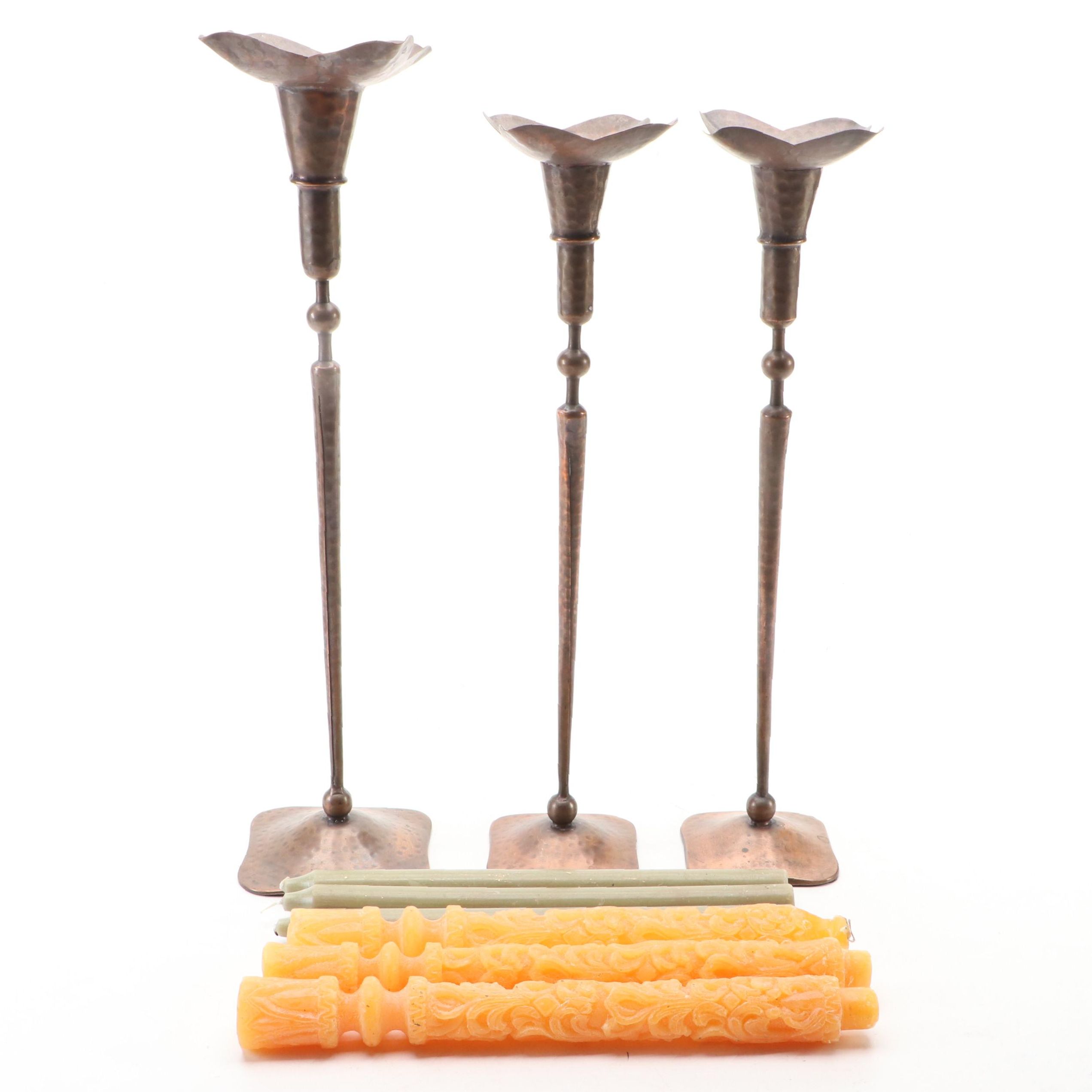 Craftsman Collection Hand-Crafted Copper Candlesticks with Assorted Candles
