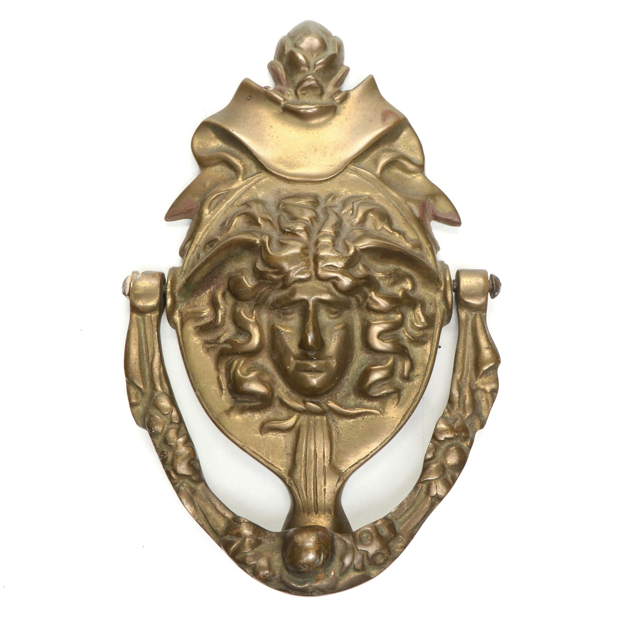 Neo-Grec Style Medusa Figural Cast Brass Door Knocker