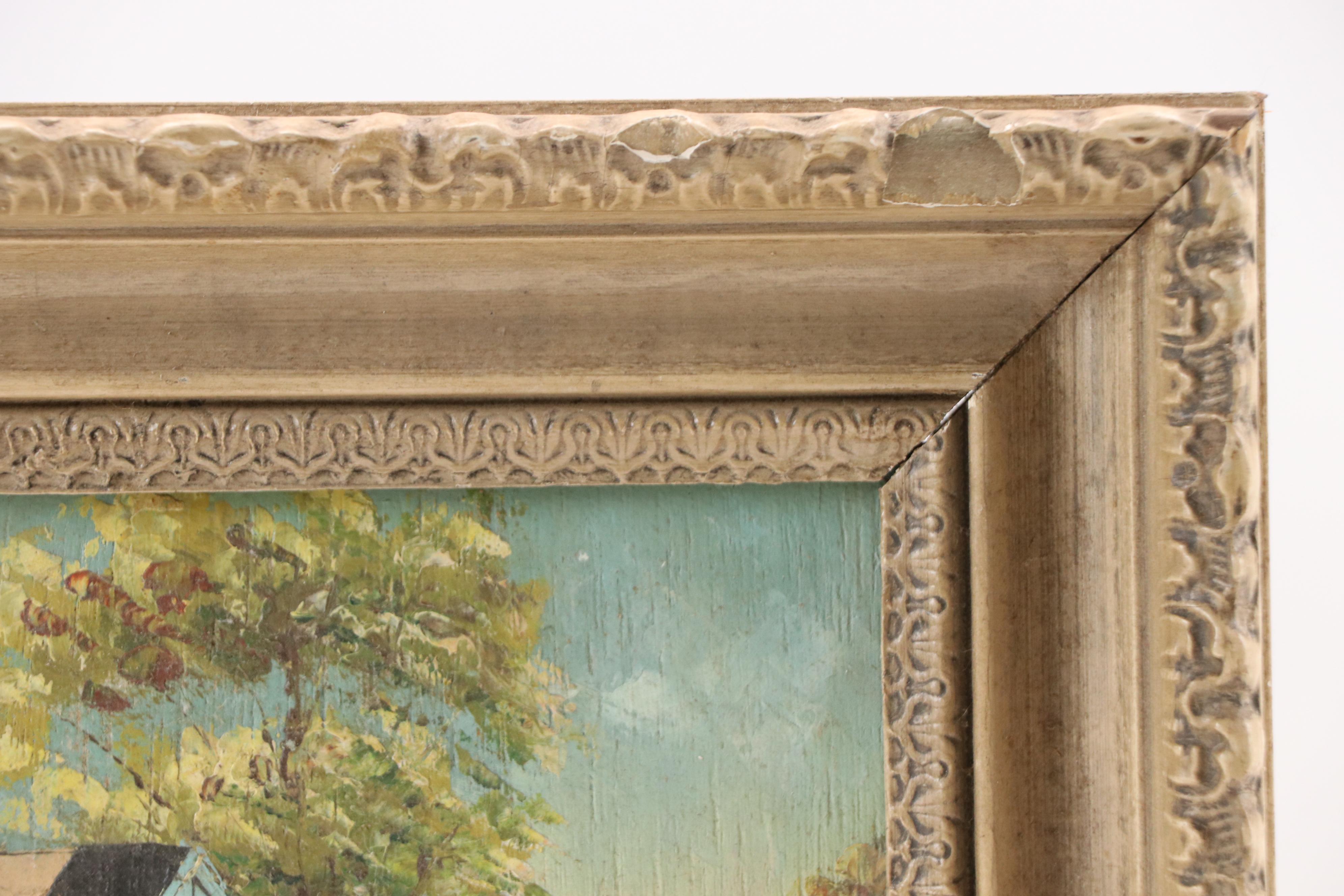 American School Oil Painting of Early Residential Landscape