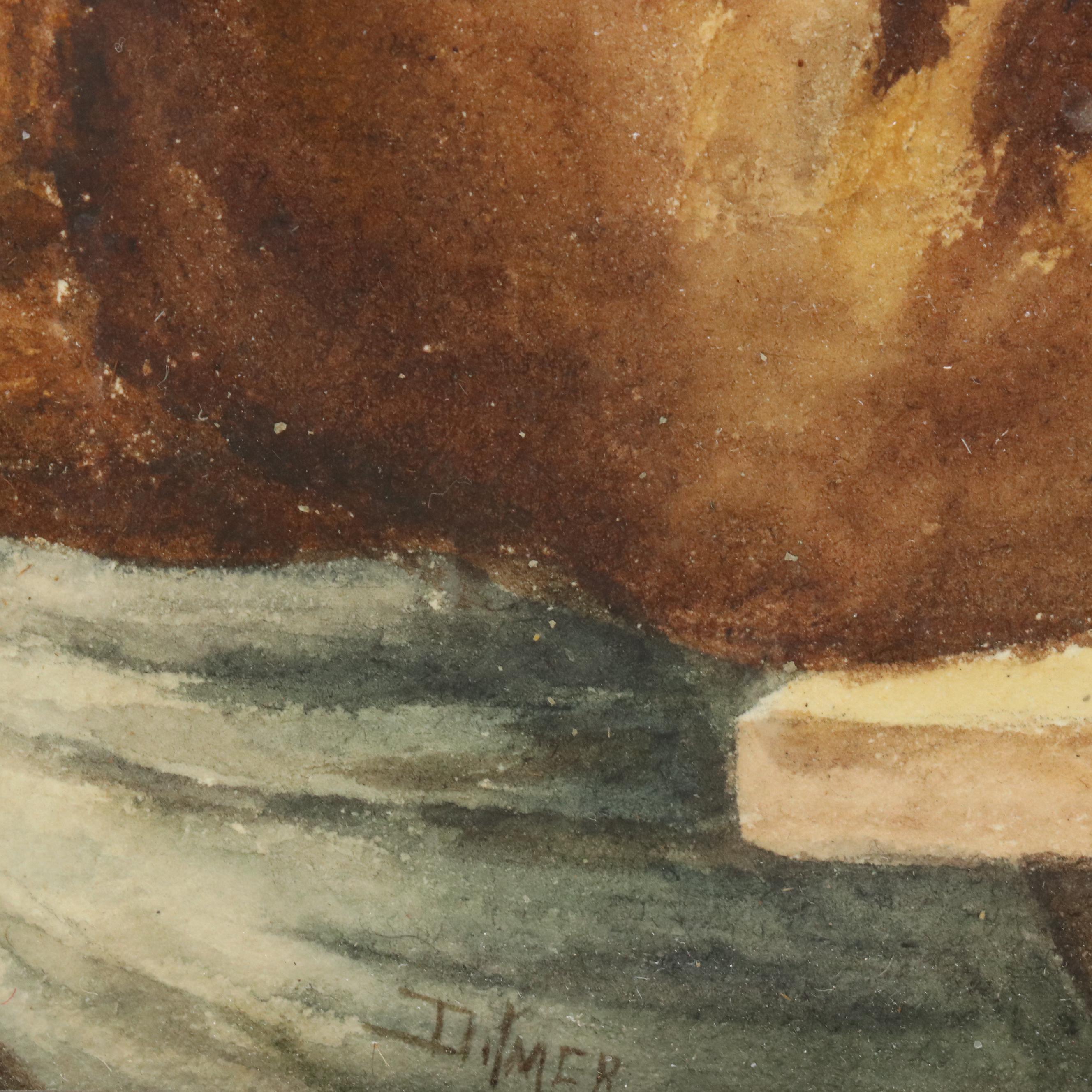 Watercolor Painting of Smoking Monk, 20th Century