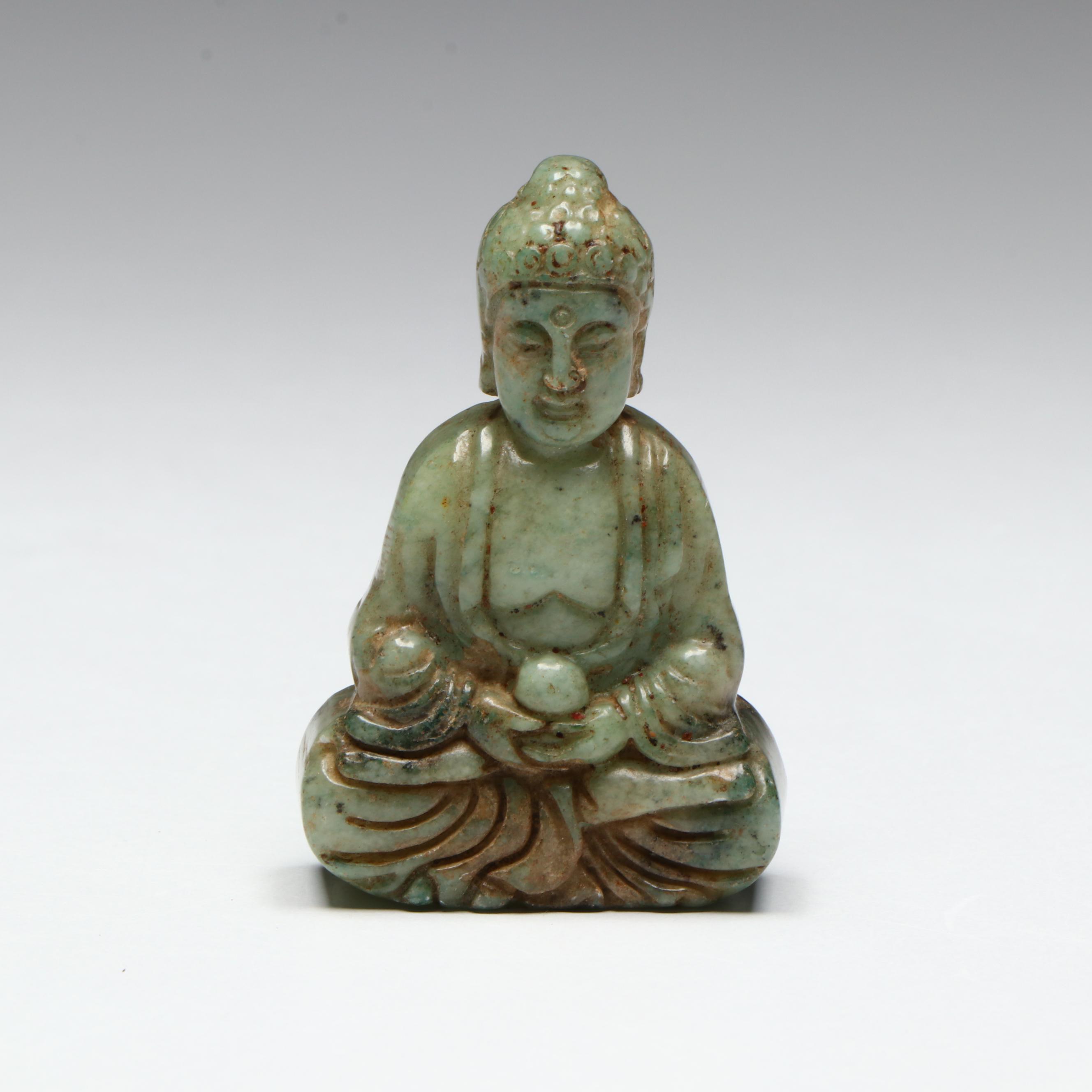 Antique Chinese Carved Jadeite Dhyana Mudra Buddha