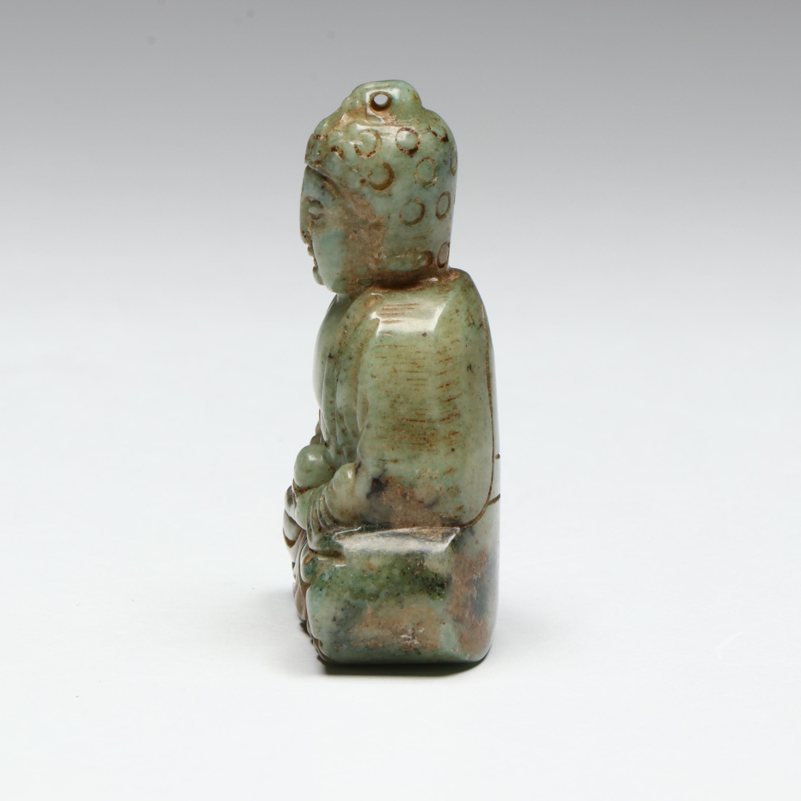 Antique Chinese Carved Jadeite Dhyana Mudra Buddha