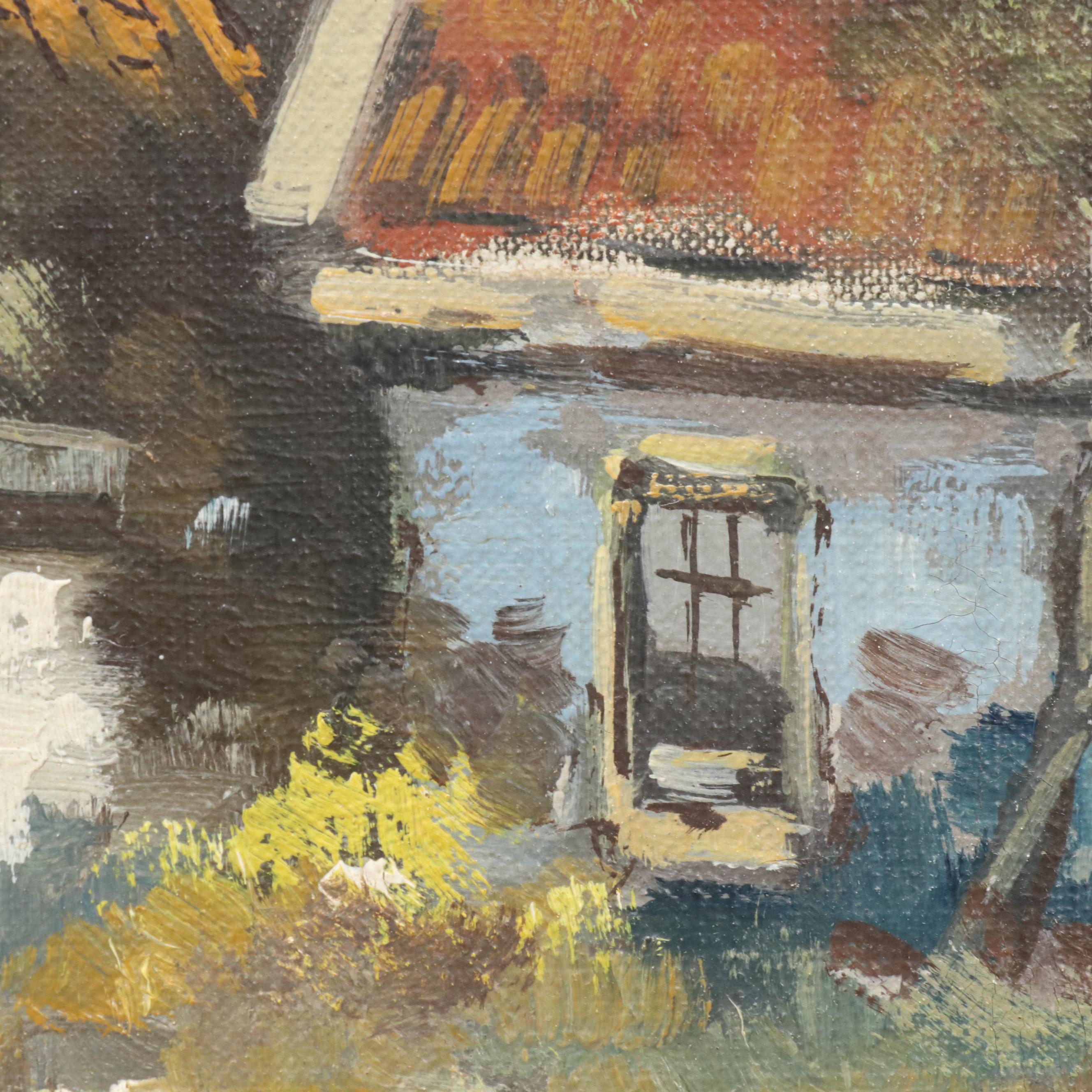 Robert Verheijen Oil Painting Dutch Canal Scene with Boats, Early to Mid-20th C.