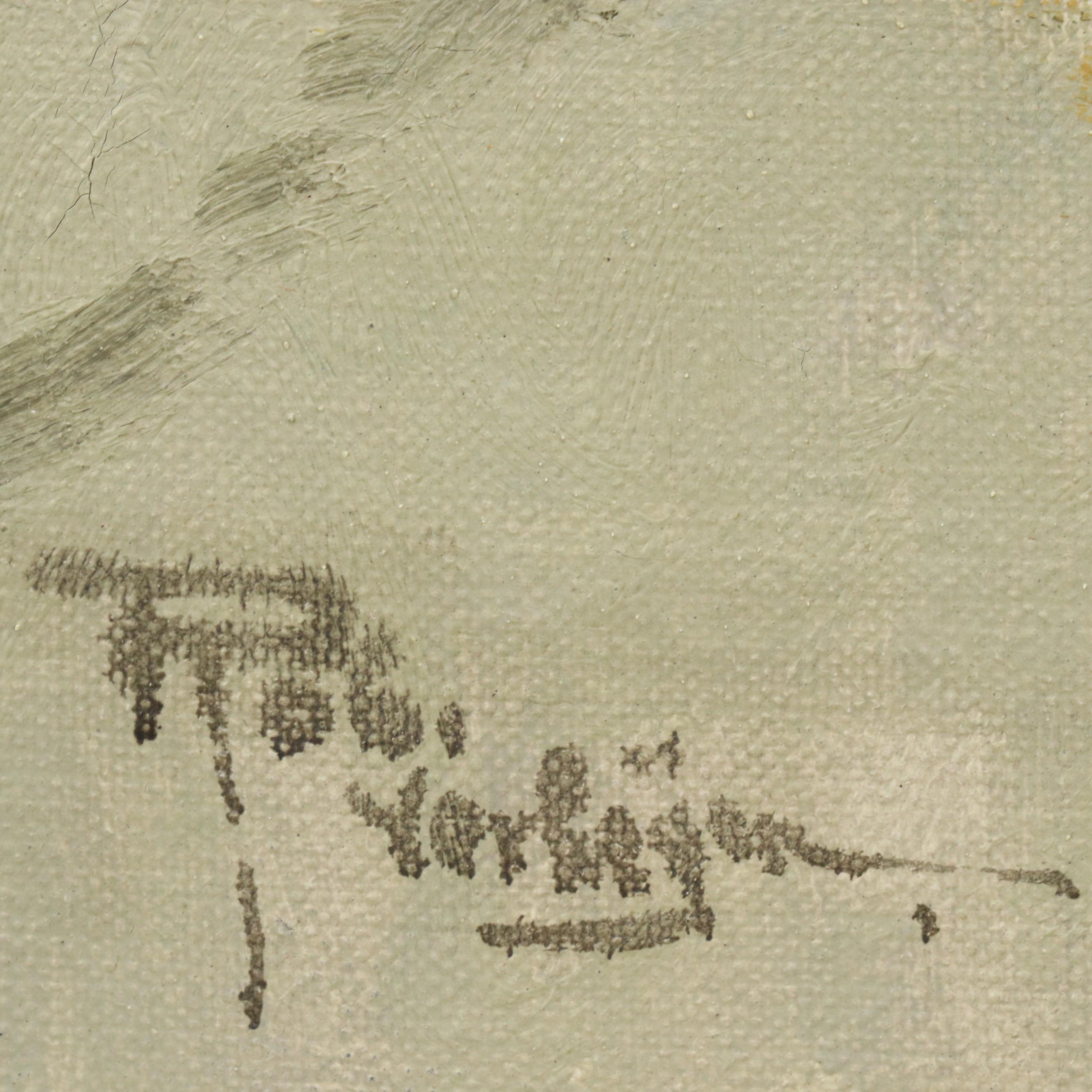 Robert Verheijen Oil Painting Dutch Canal Scene with Boats, Early to Mid-20th C.