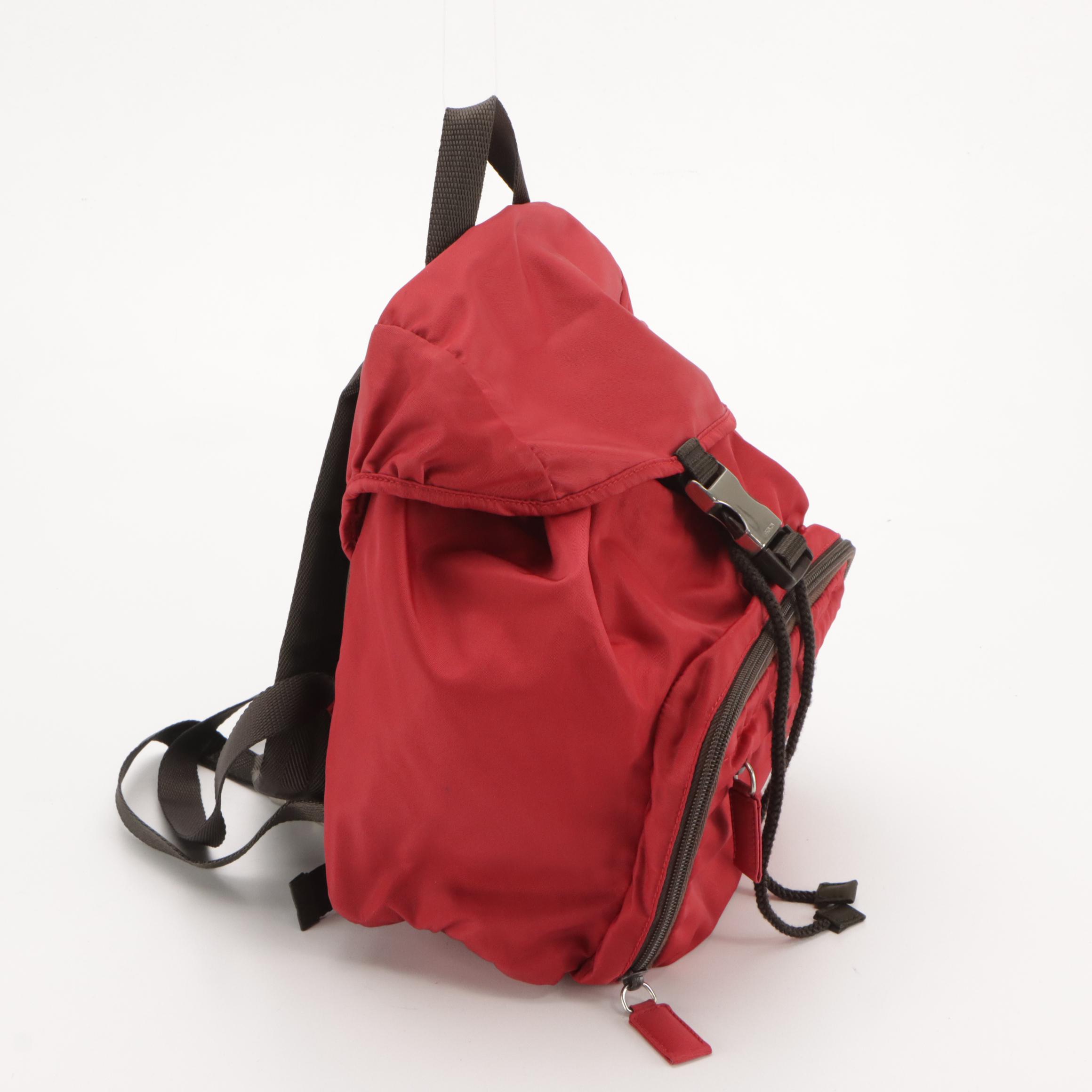 Prada Front Pocket Drawstring Backpack in Red Tessuto Nylon and Canvas