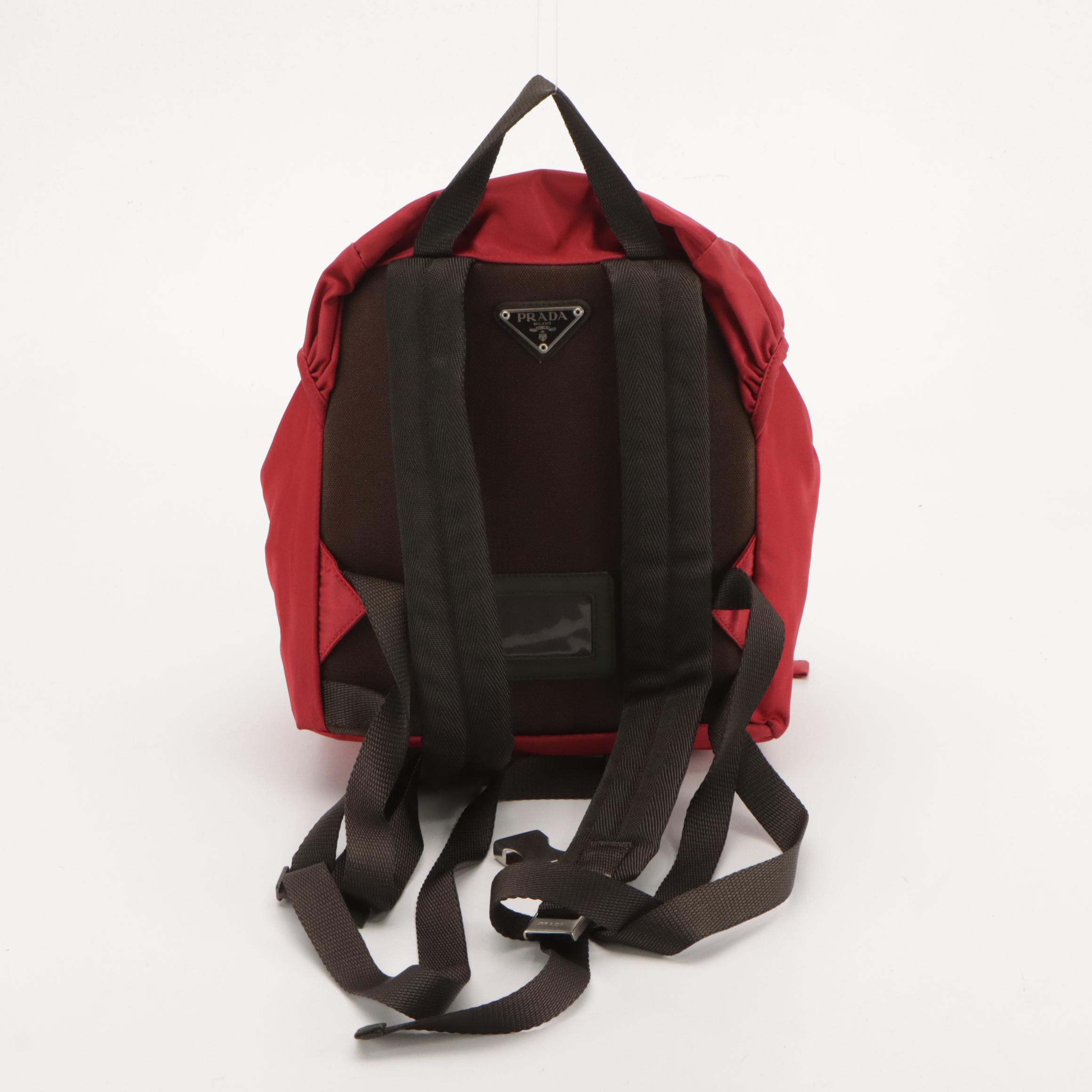 Prada Front Pocket Drawstring Backpack in Red Tessuto Nylon and Canvas