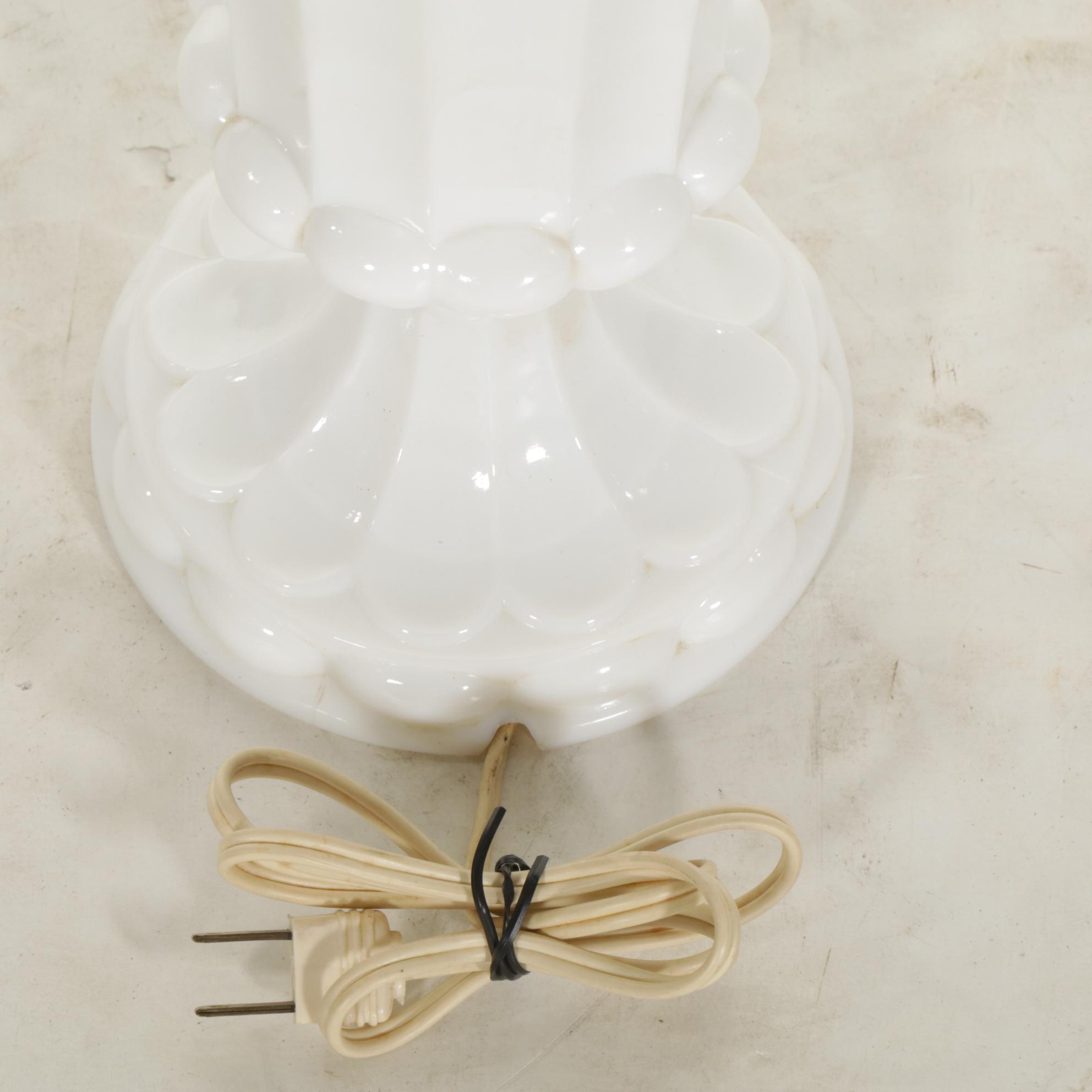 Vase Shaped Milk Glass Table Lamp, Mid-20th Century