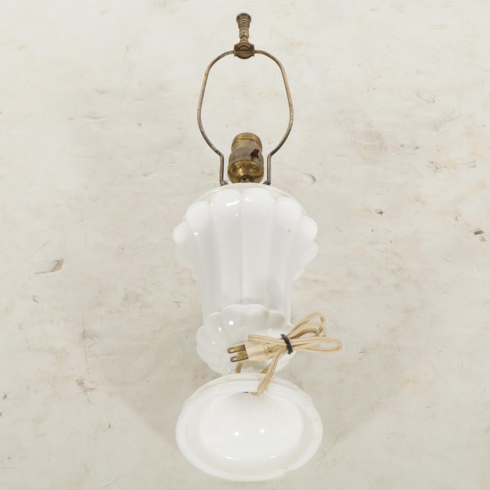 Vase Shaped Milk Glass Table Lamp, Mid-20th Century