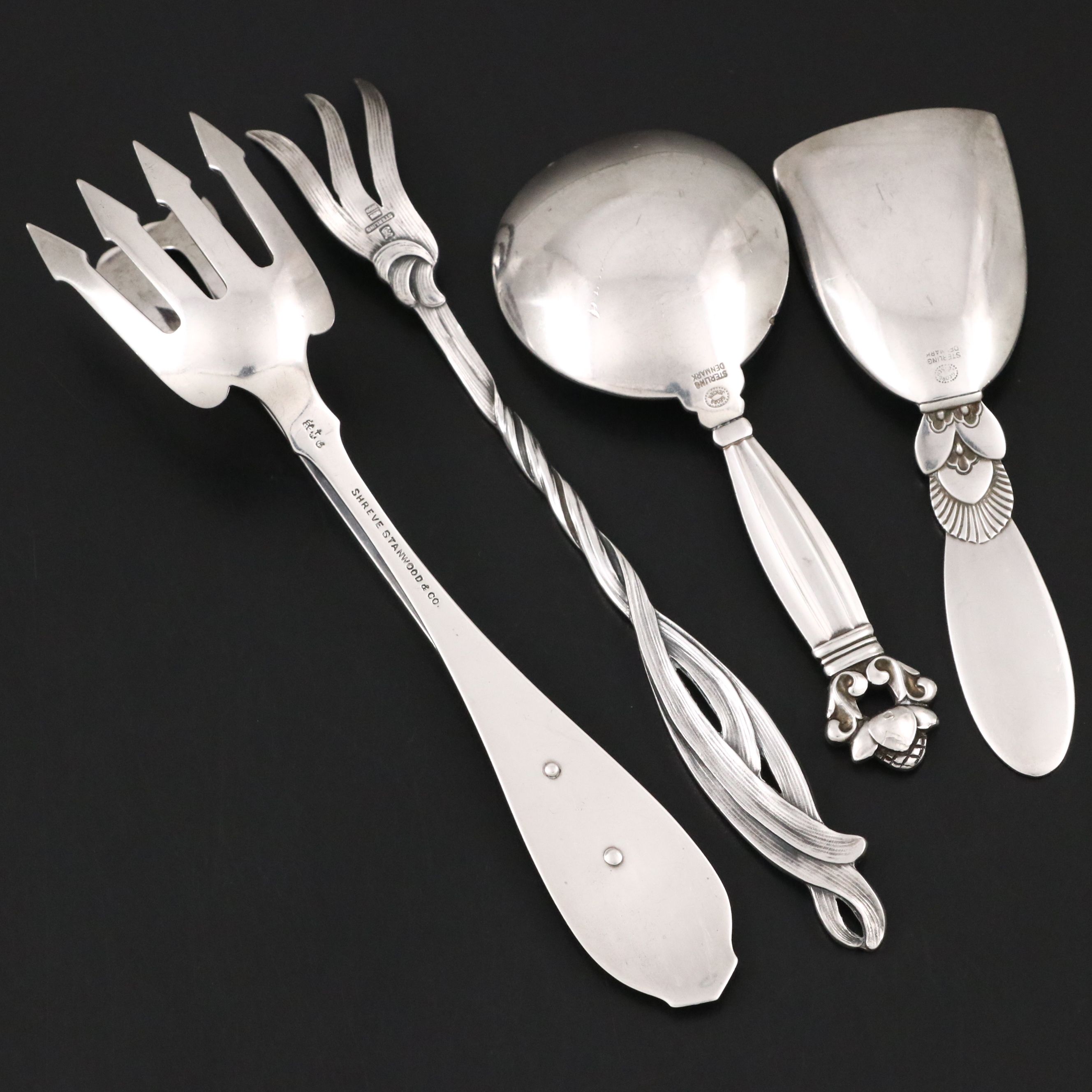 Georg Jensen "Cactus" and "Acorn" with Other Sterling Silver Serving Utensils