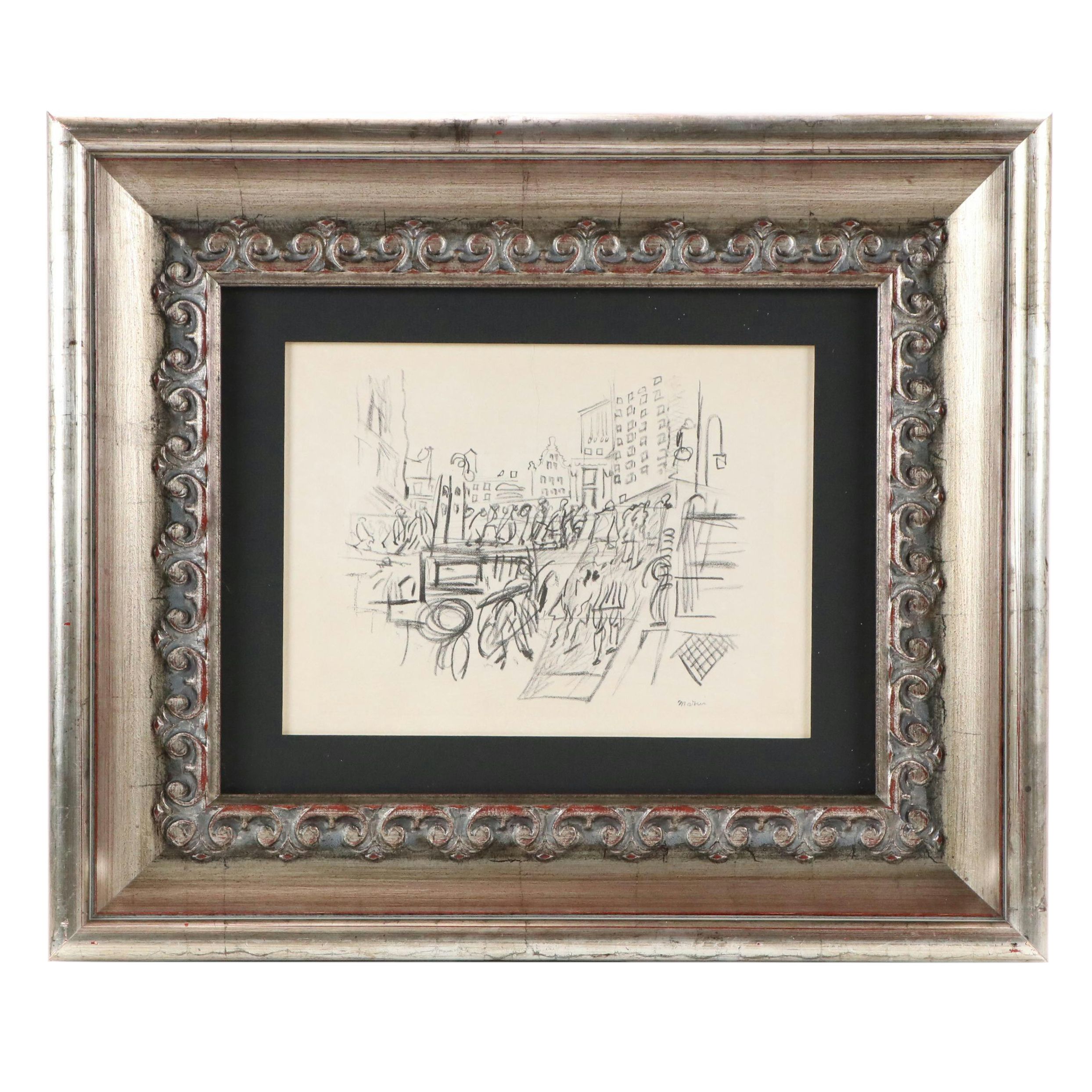 John Marin Modernist Collotype "Street Movement, Lower NY No. 2," Circa 1950