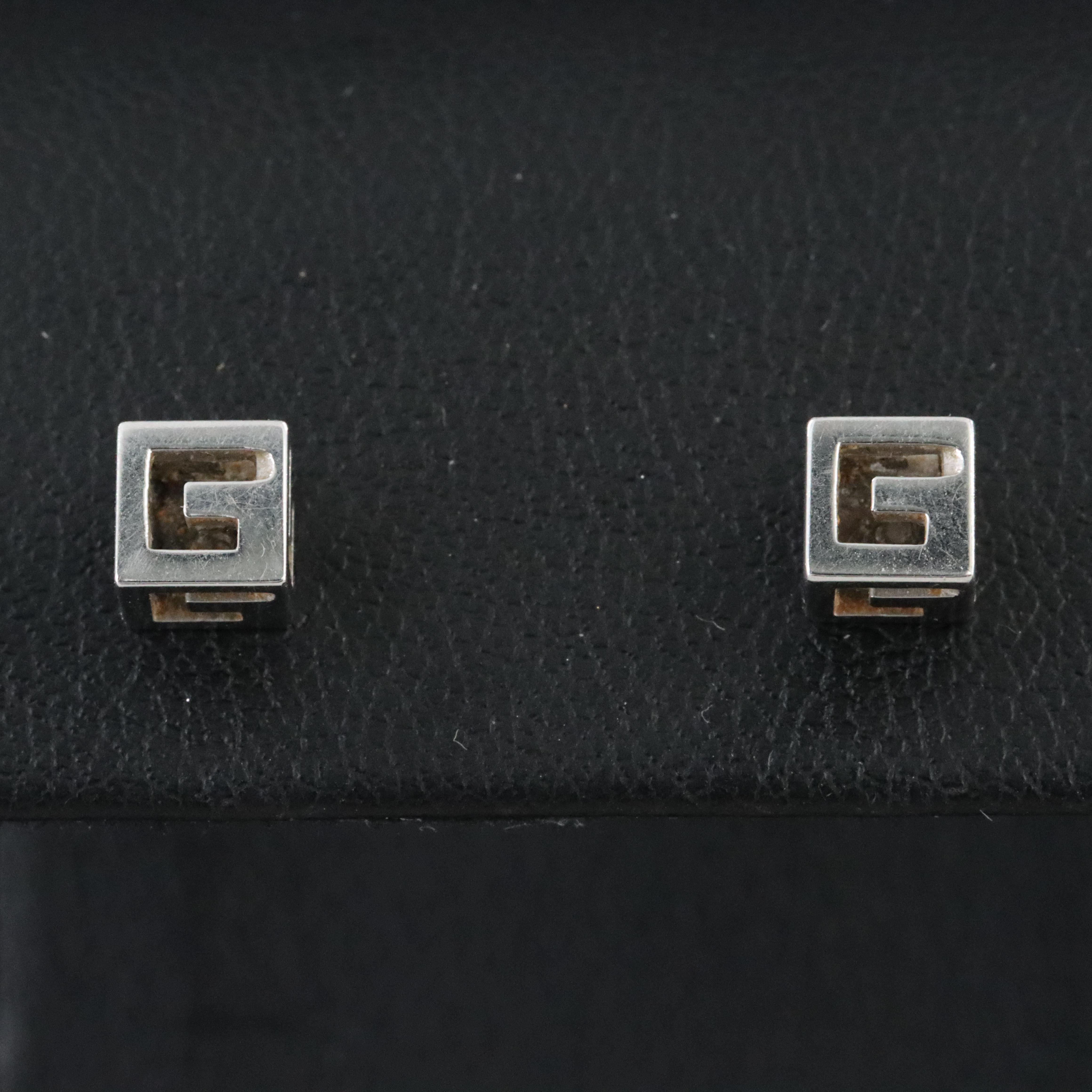 Gucci 18K G Logo Cube Stud Earrings