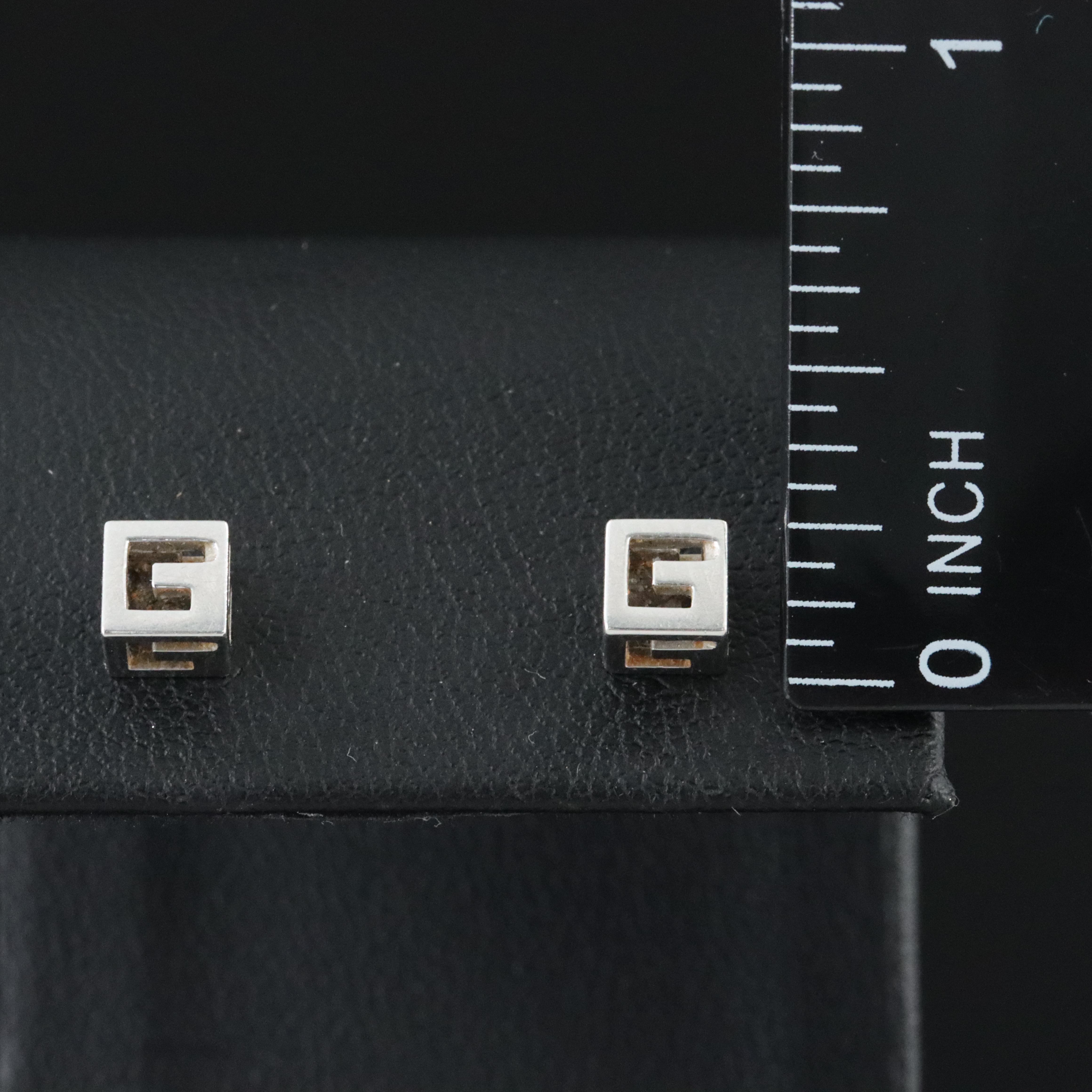 Gucci 18K G Logo Cube Stud Earrings