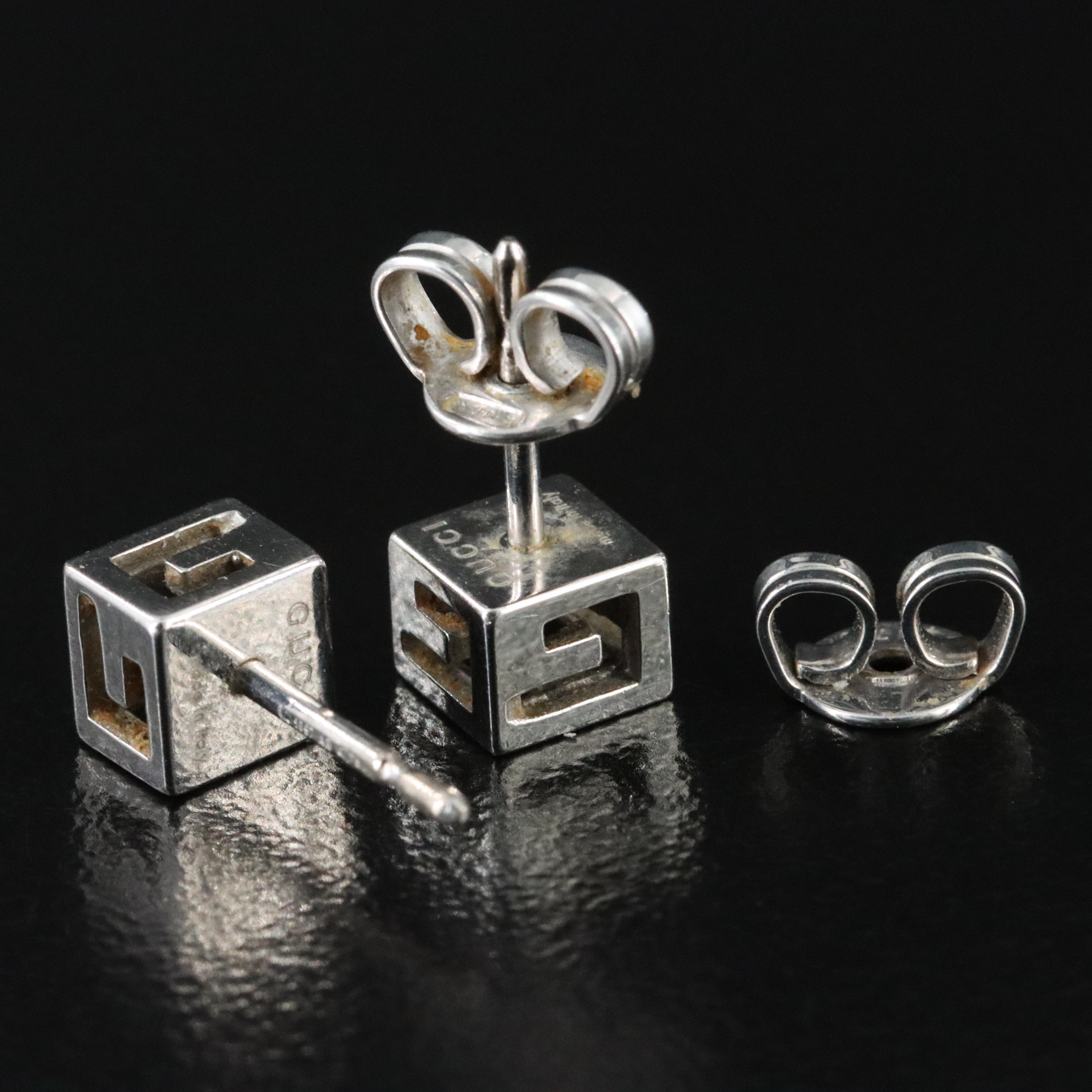 Gucci 18K G Logo Cube Stud Earrings