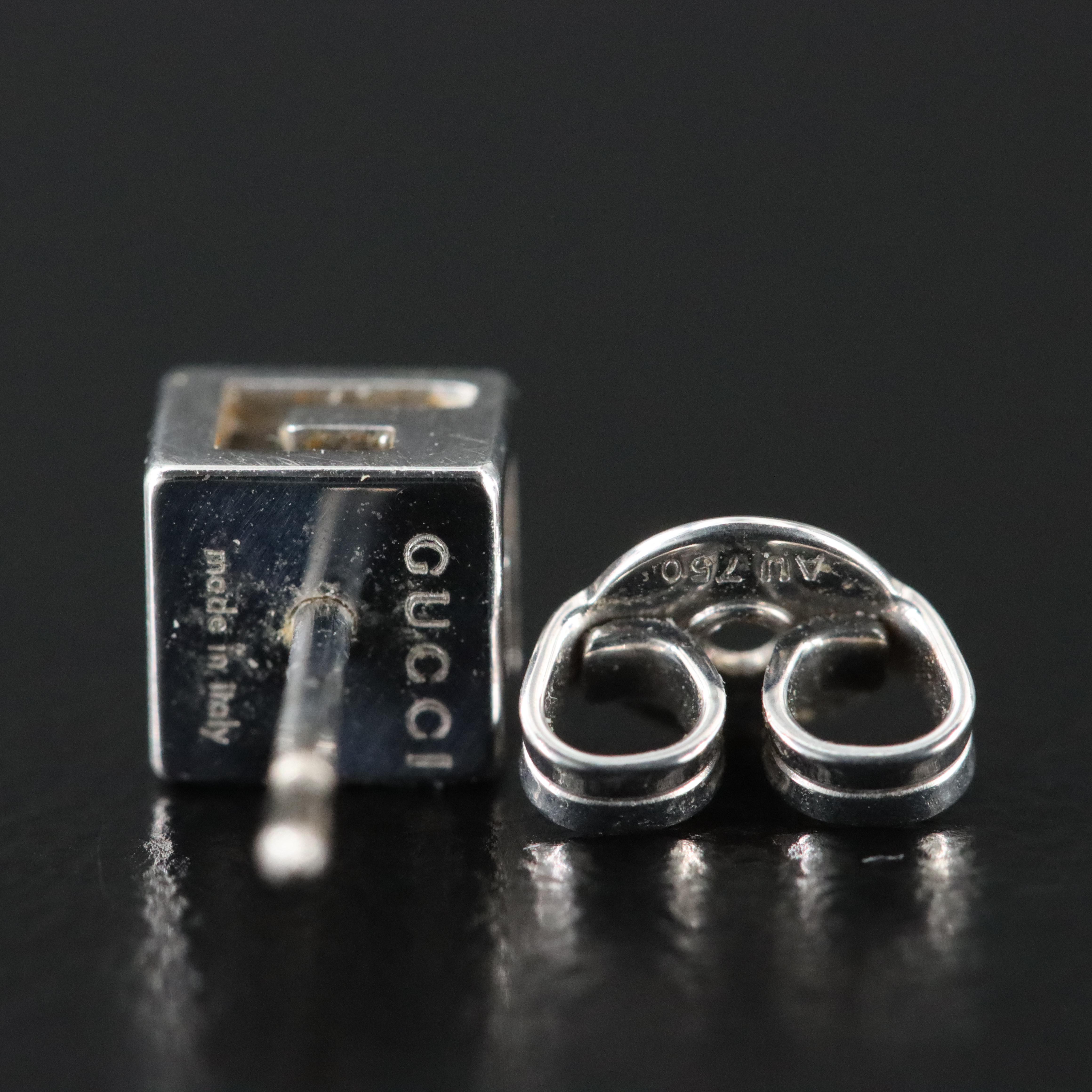 Gucci 18K G Logo Cube Stud Earrings