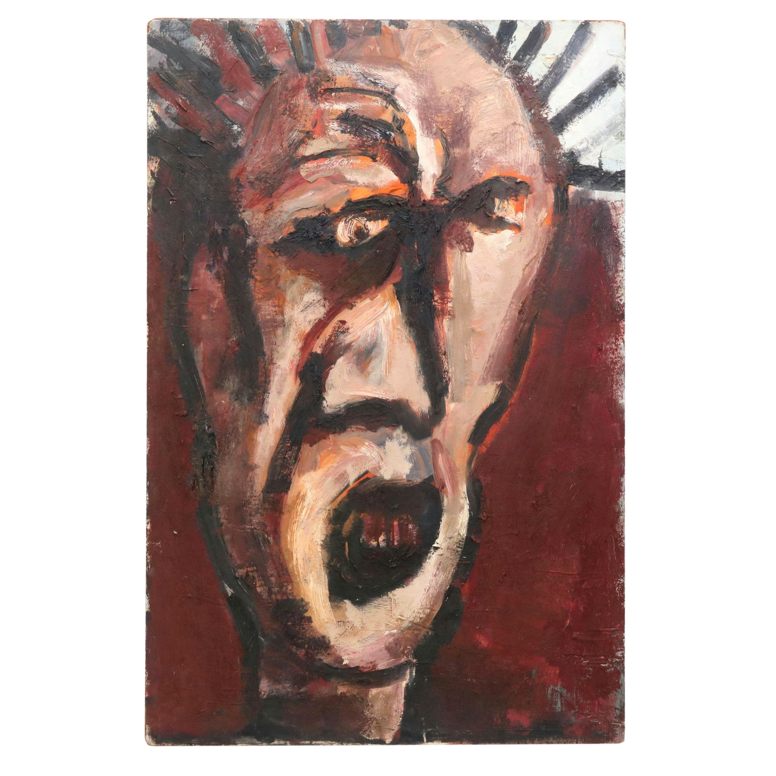 James Bruch Expressionist Style Portrait Oil Painting of Sneering Man