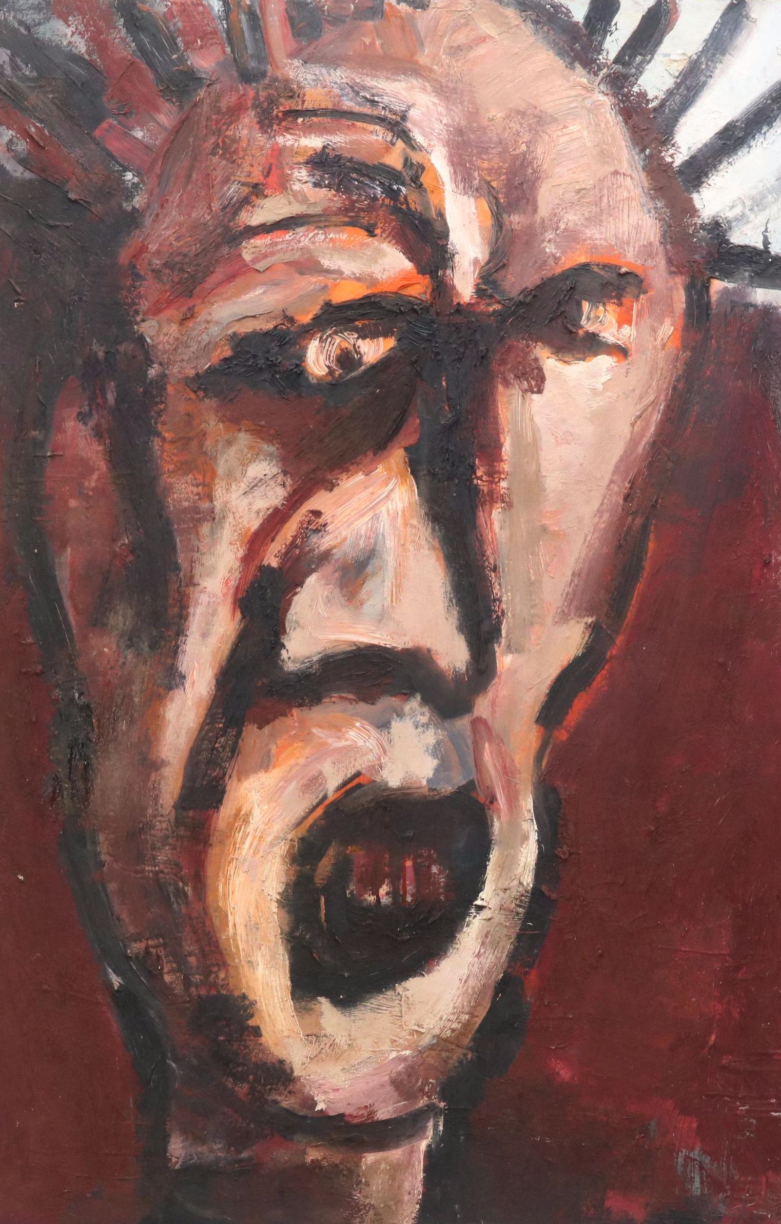 James Bruch Expressionist Style Portrait Oil Painting of Sneering Man