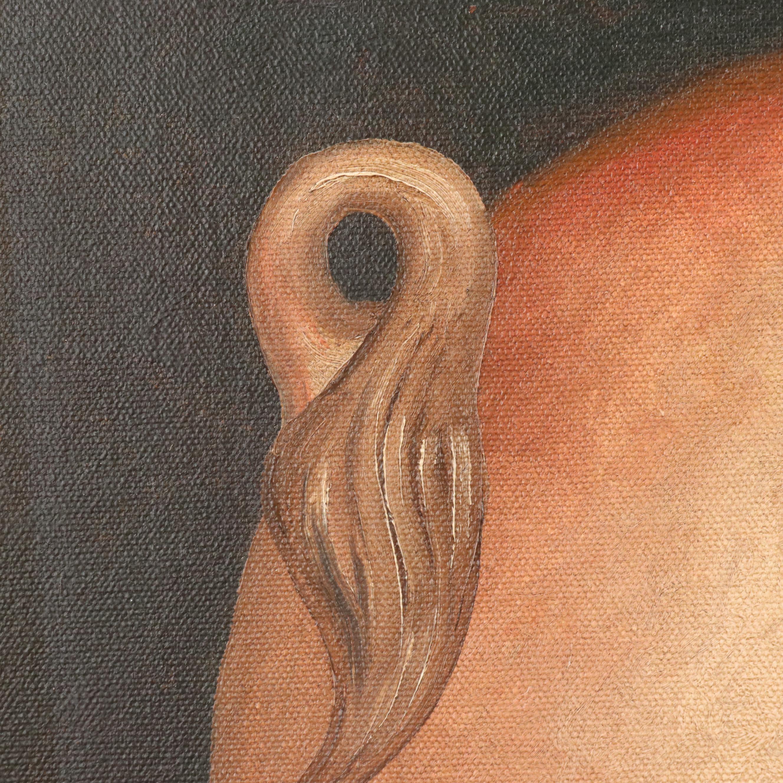 American Primitive Style Oil Painting of Sow Pig at Sunset