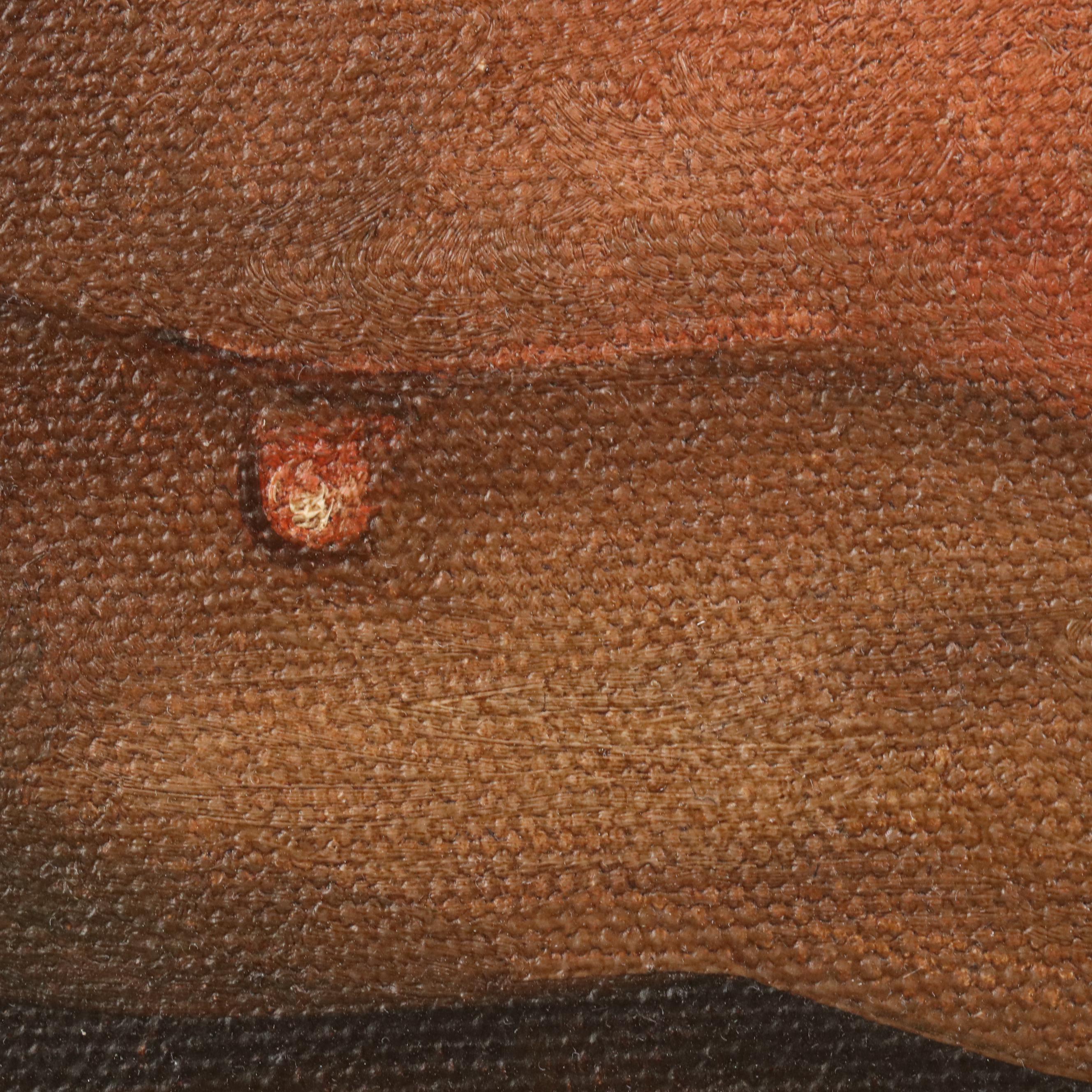 American Primitive Style Oil Painting of Sow Pig at Sunset