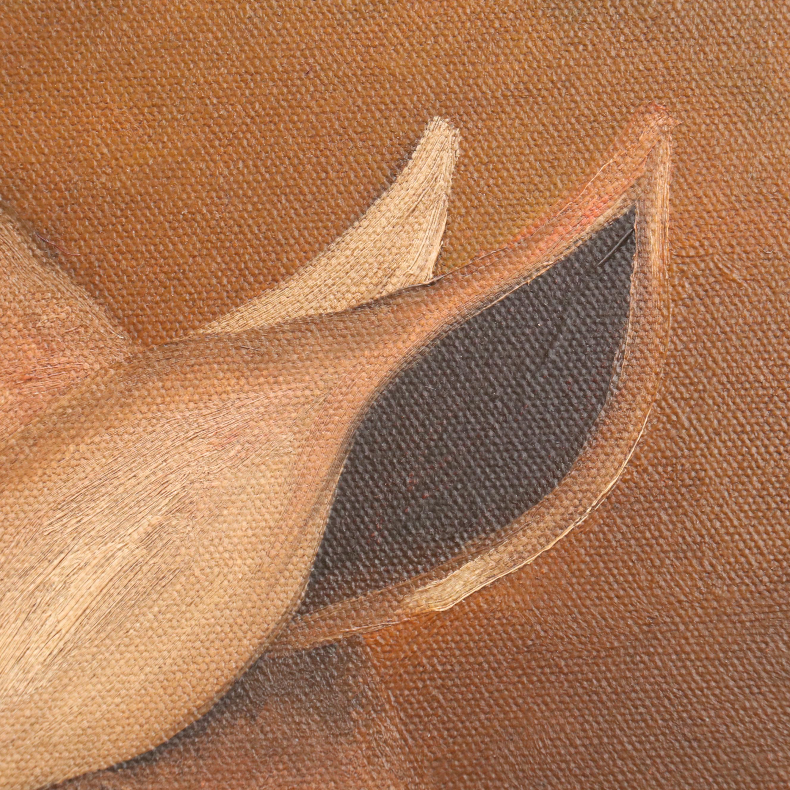 American Primitive Style Oil Painting of Sow Pig at Sunset