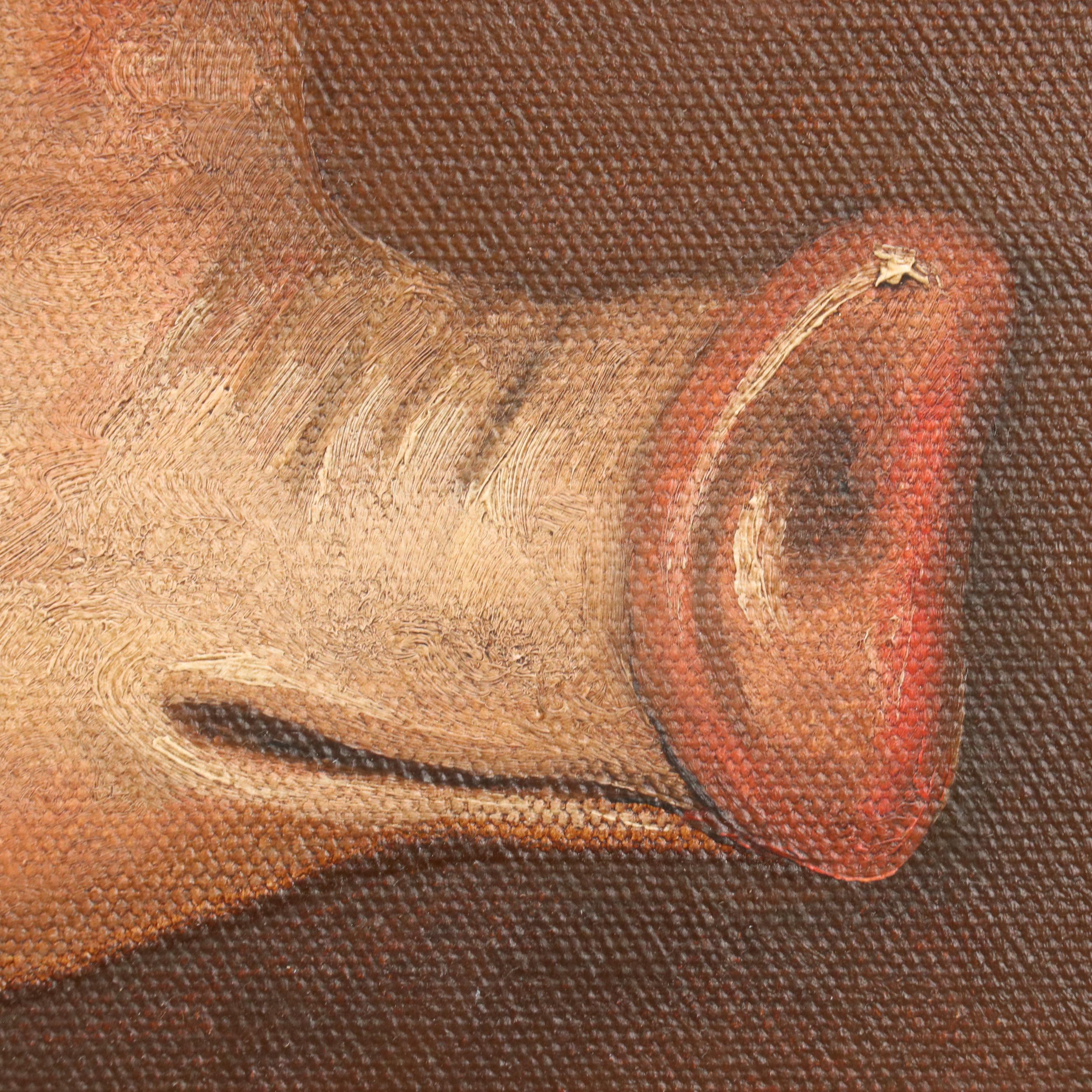 American Primitive Style Oil Painting of Sow Pig at Sunset