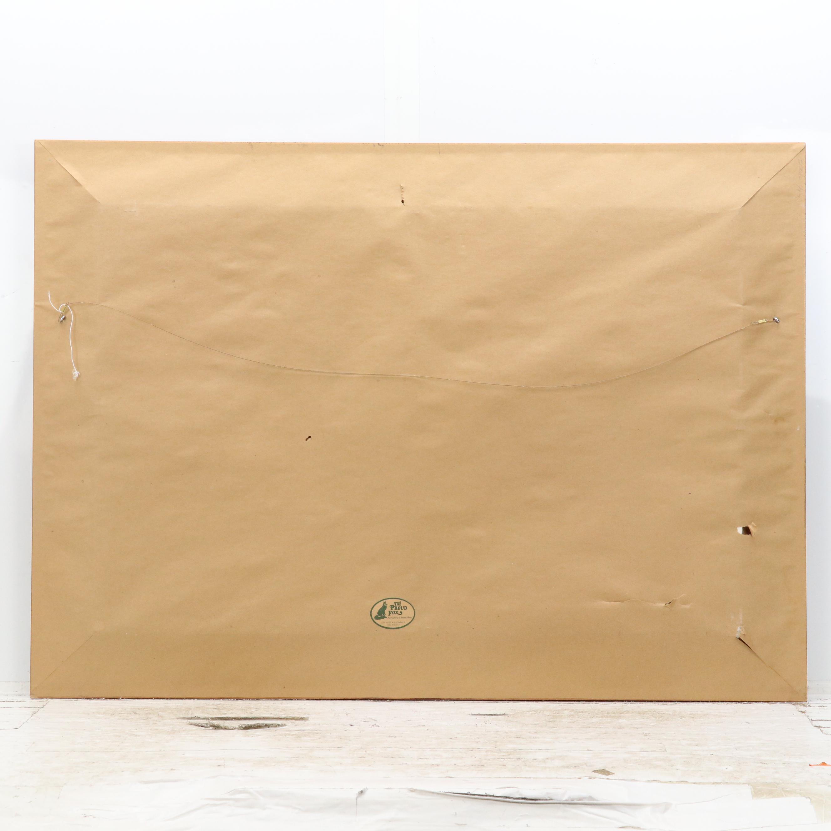 American Primitive Style Oil Painting of Sow Pig at Sunset