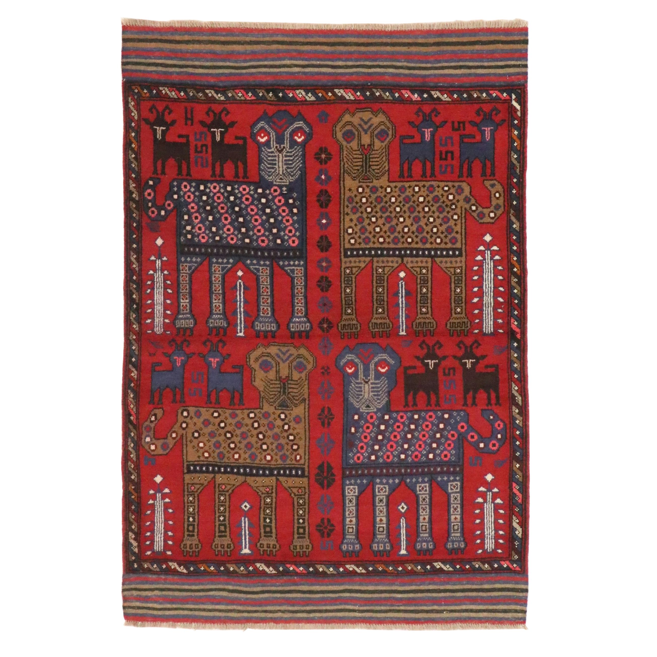 4'3 x 6'3 Hand-Knotted Afghan Pictorial Area Rug