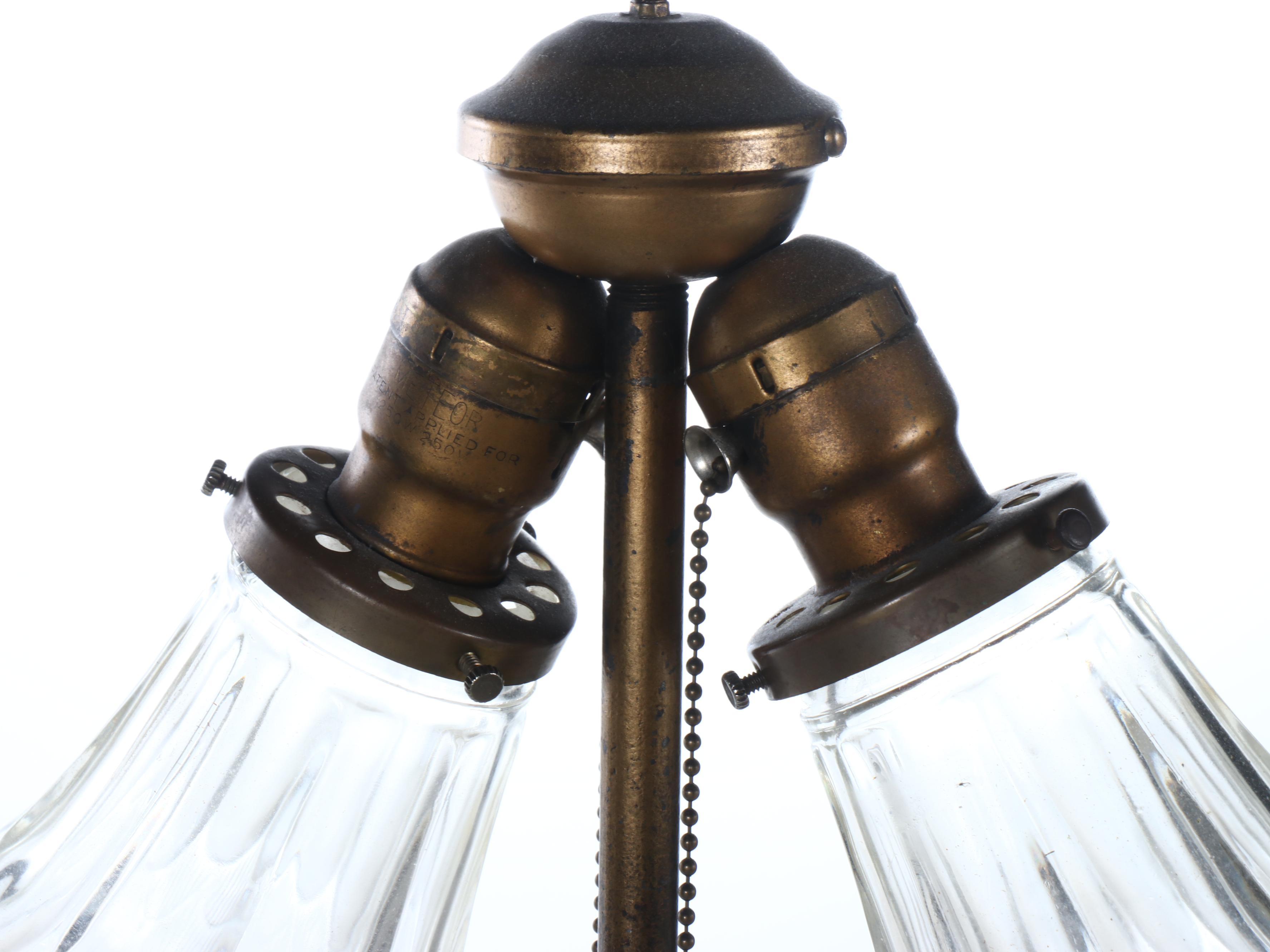 Victorian Style Brass Floor Lamp with Fluted Glass Shades