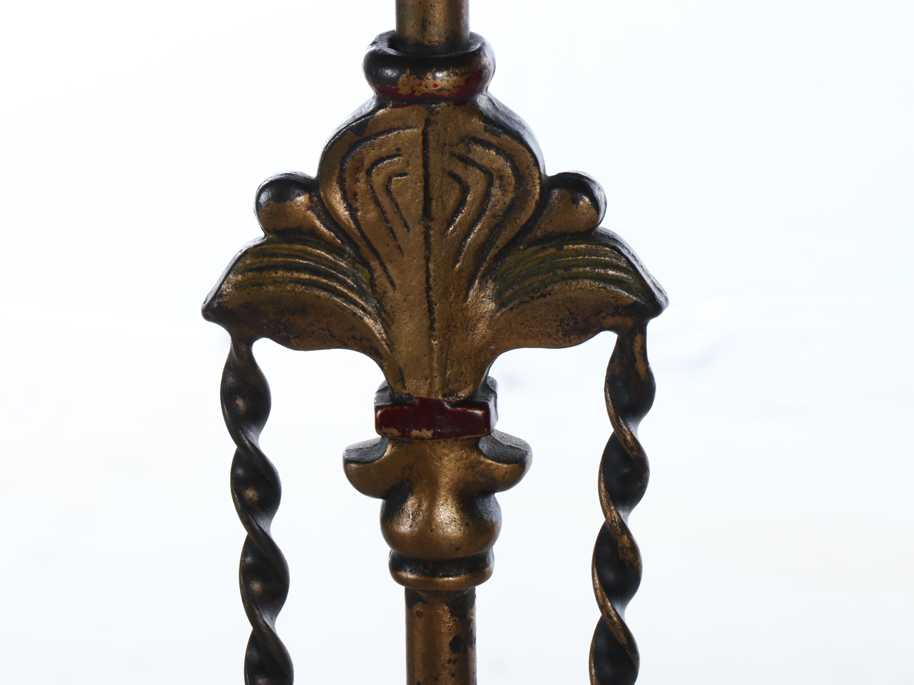 Victorian Style Brass Floor Lamp with Fluted Glass Shades