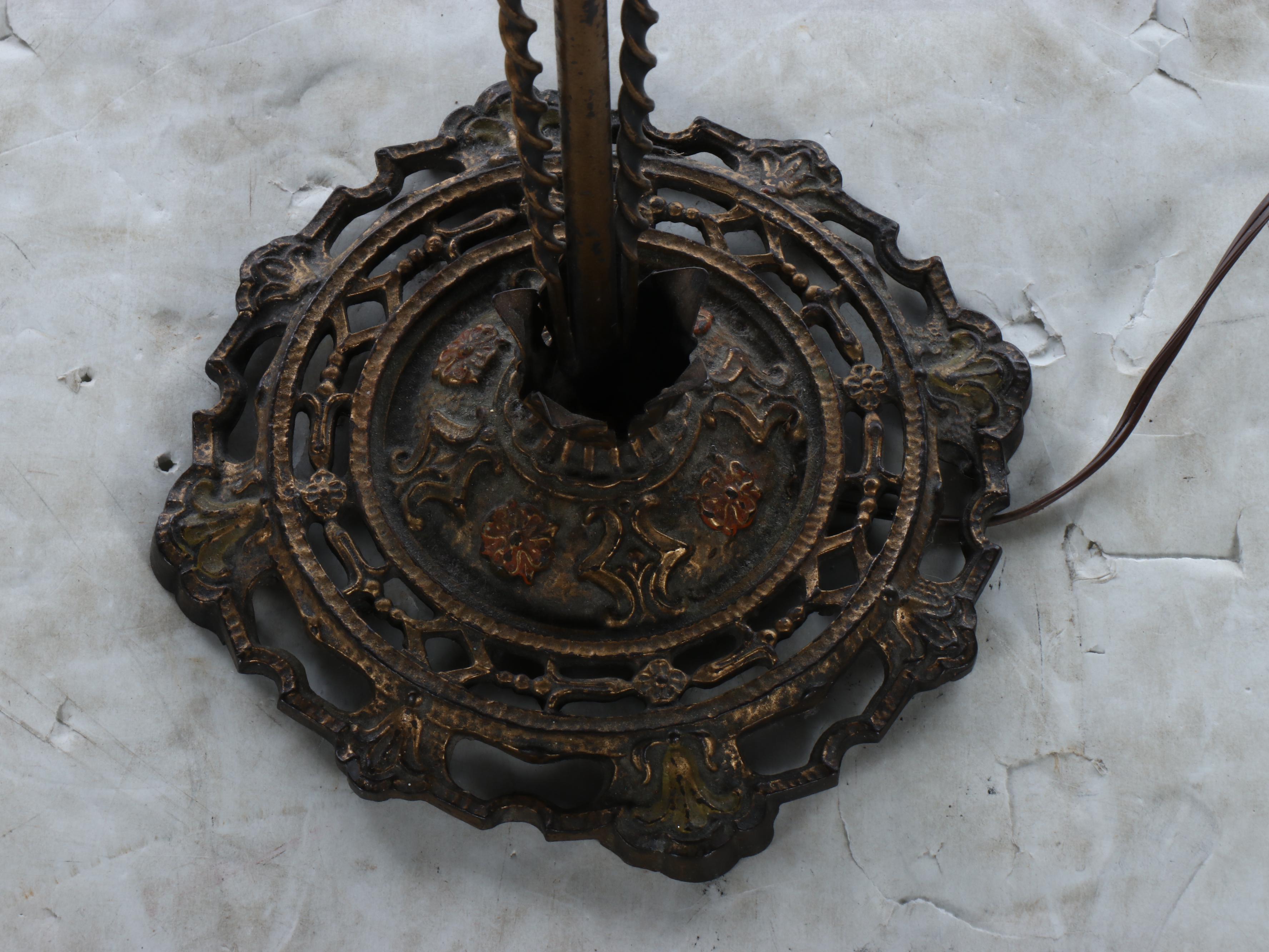 Victorian Style Brass Floor Lamp with Fluted Glass Shades
