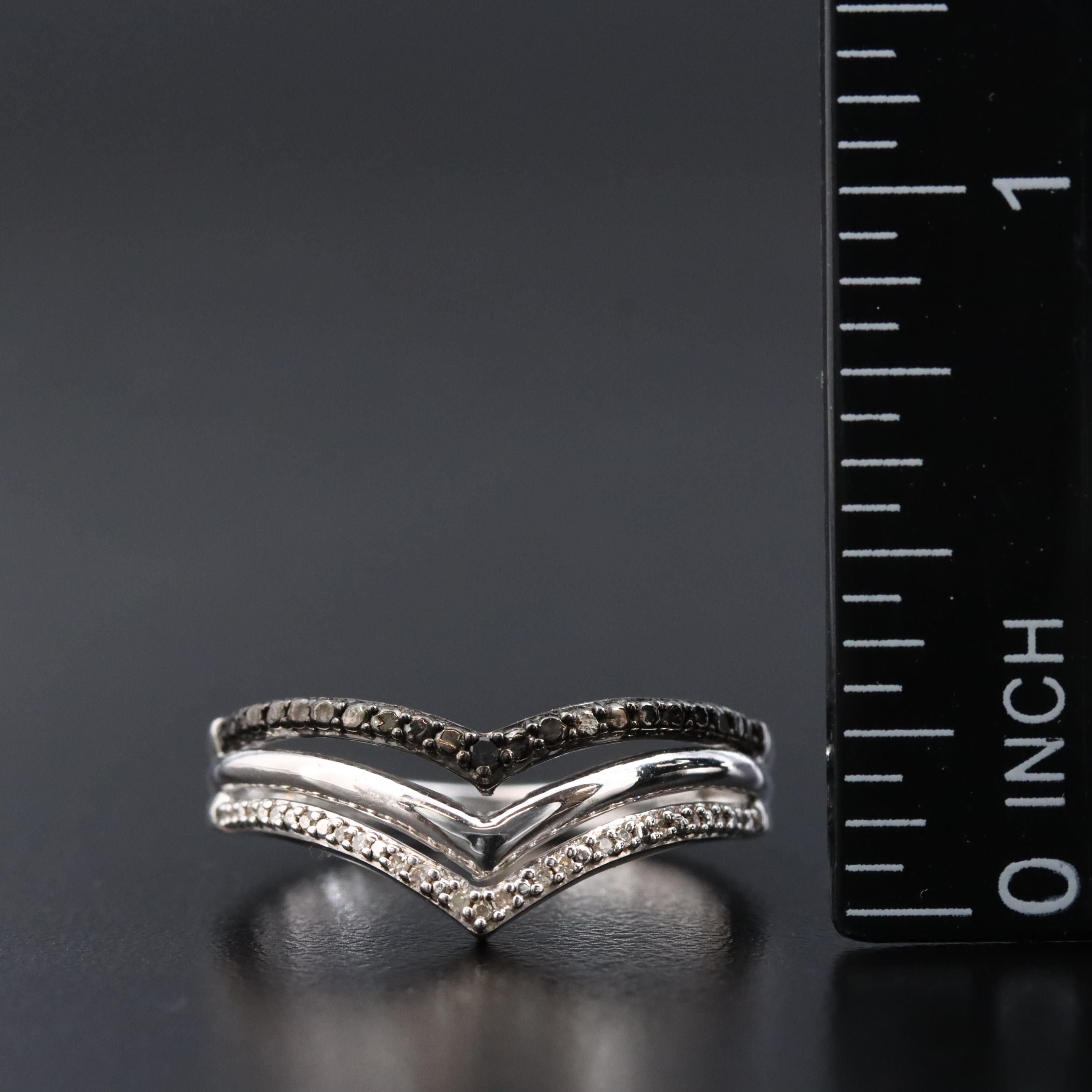 Sterling Diamond Chevron Set with Necklace,Earrings, Ring and Black Diamonds