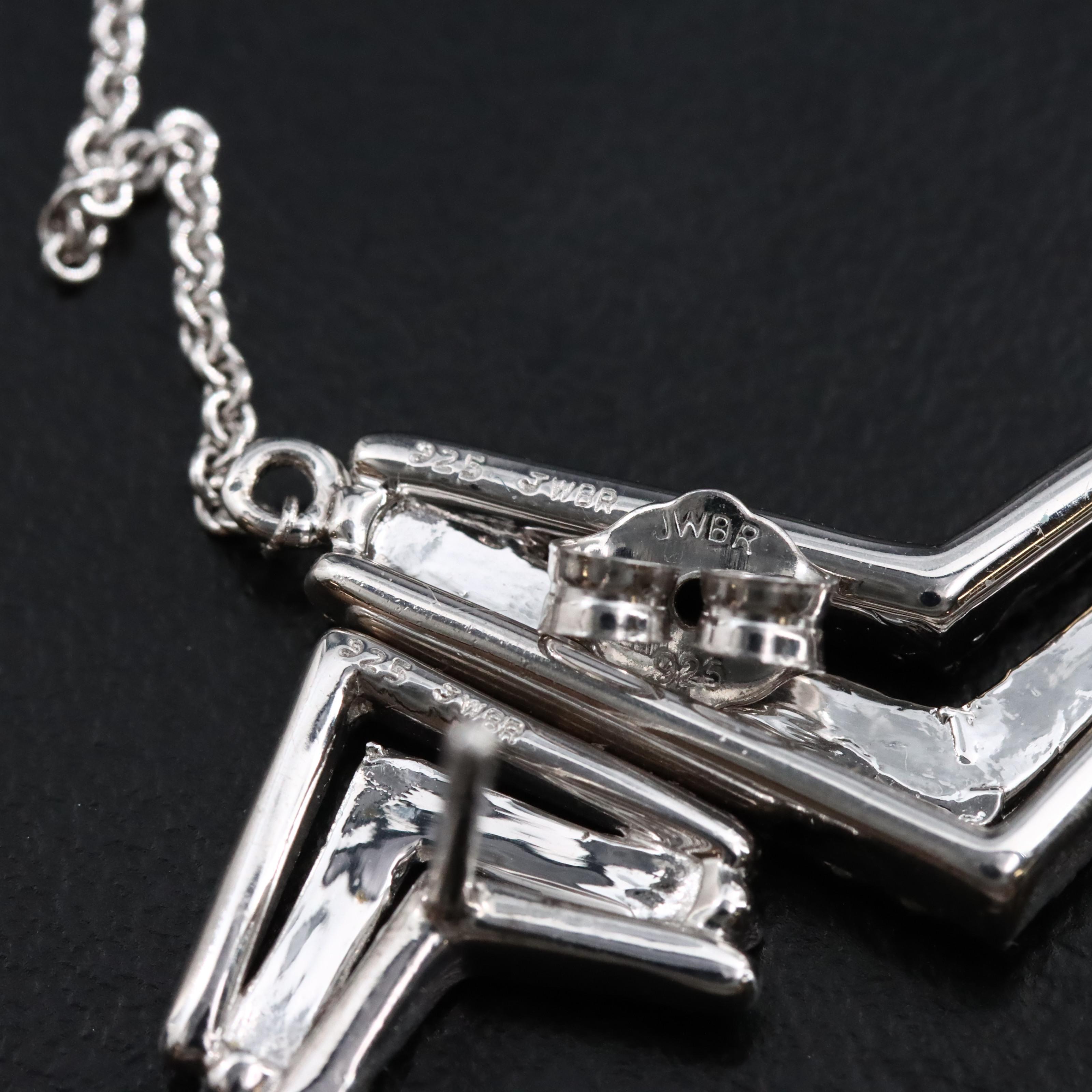 Sterling Diamond Chevron Set with Necklace,Earrings, Ring and Black Diamonds